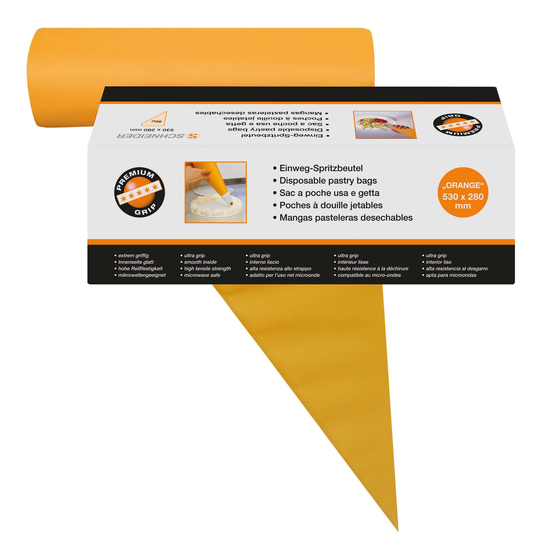 Einweg-Spritzbeutel - extrem griffig - orange - Abm. 53,0 x 28,0 cm - Polyethylen - 391320-C