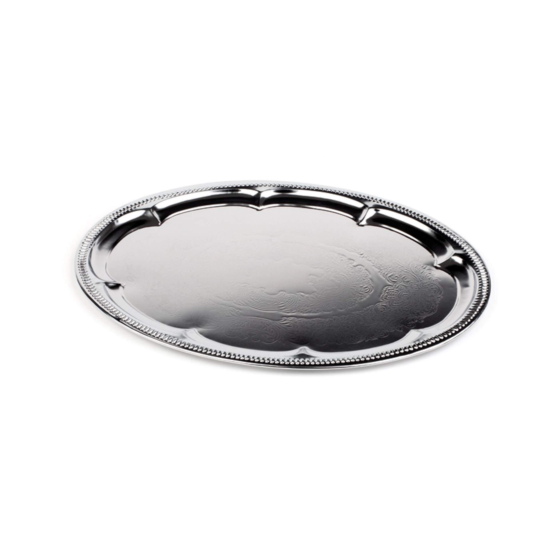Partyplatte - Innenfläche ziseliert - verchromt - oval - Abm. 46 x 34 x 2 cm - Metall - 391-B