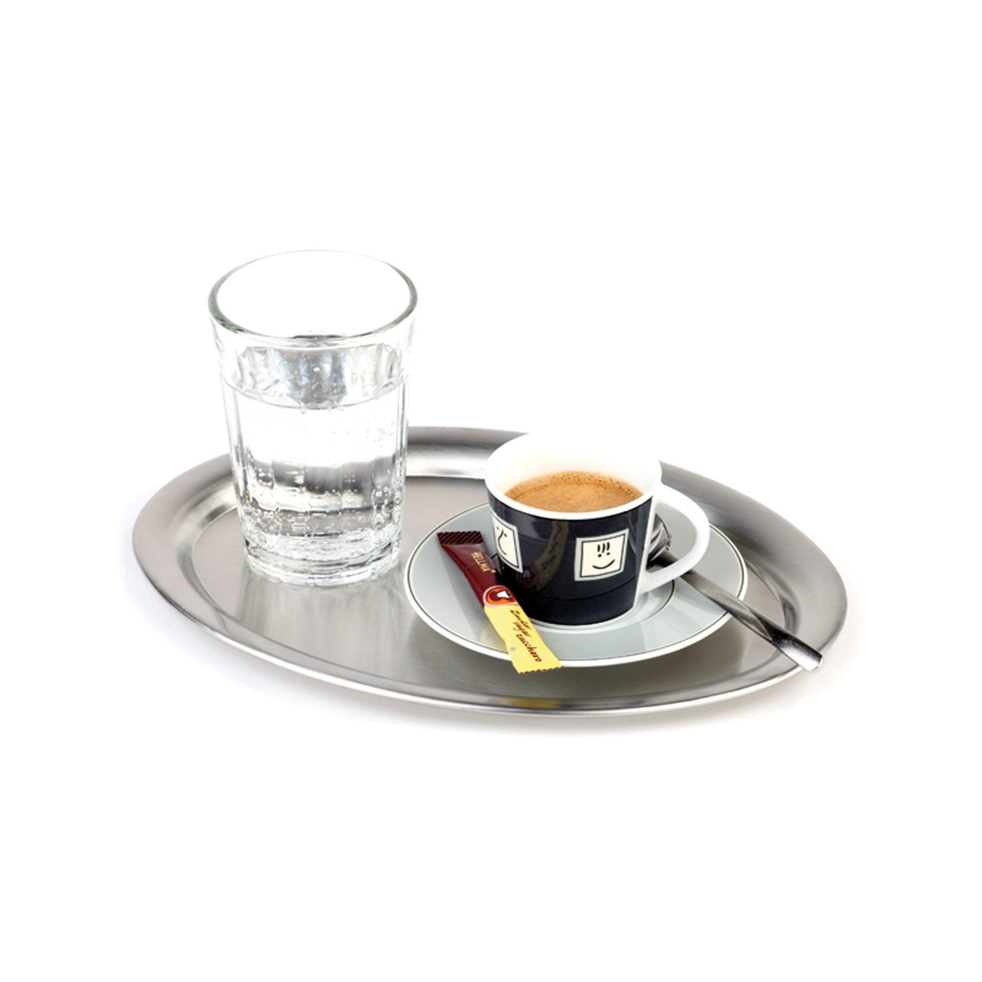 Serviertablett - für Zucker und Sahne - Serie Kaffeehaus - matt poliert - oval - Abm. 20 x 14 x 1 cm - Edelstahl - 30111-B