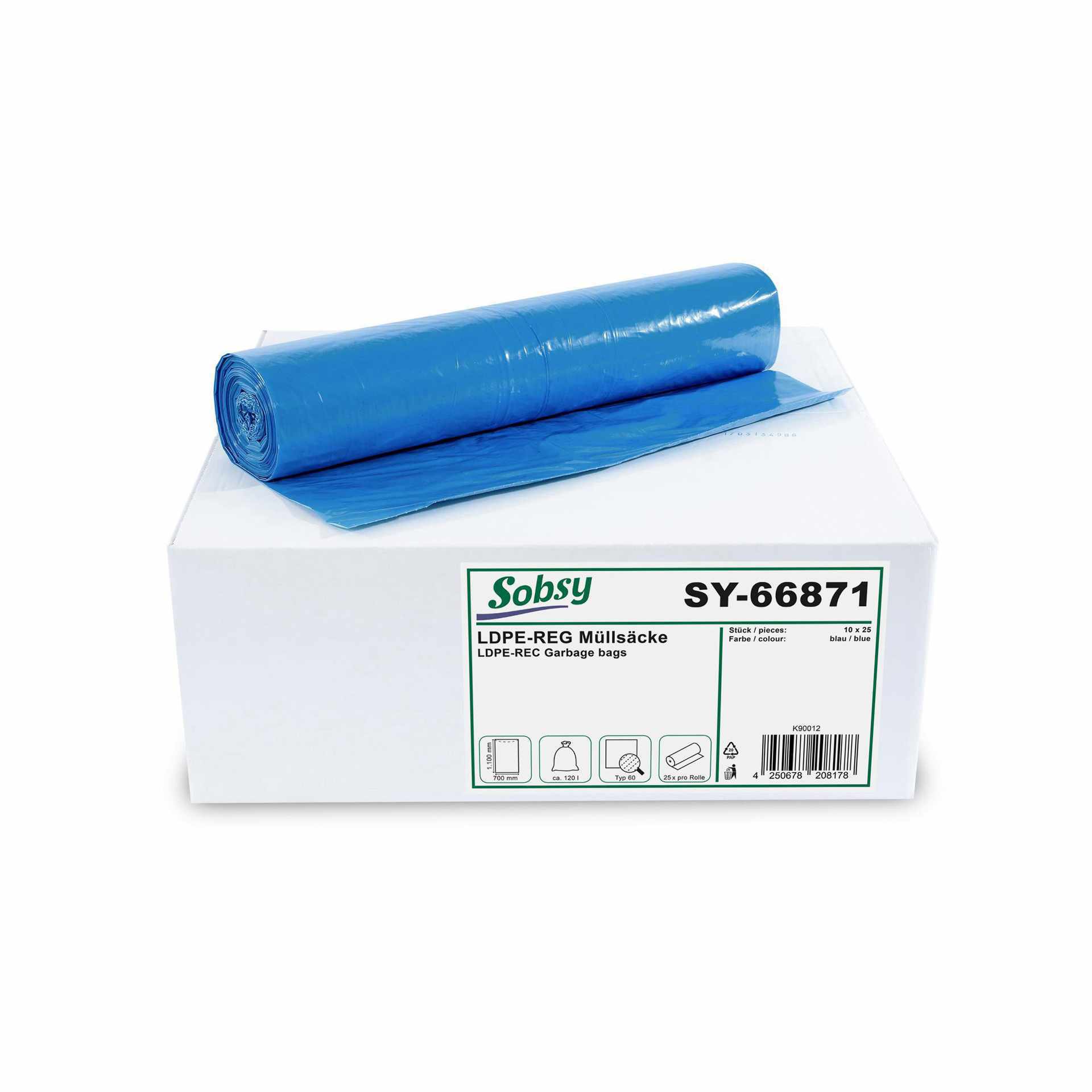Müllsäcke - Typ 60 - blau - Abm. 70,0 x 110,0 cm - Inhalt 120,0 l - LDPE-Regenerat - SY-66871-G