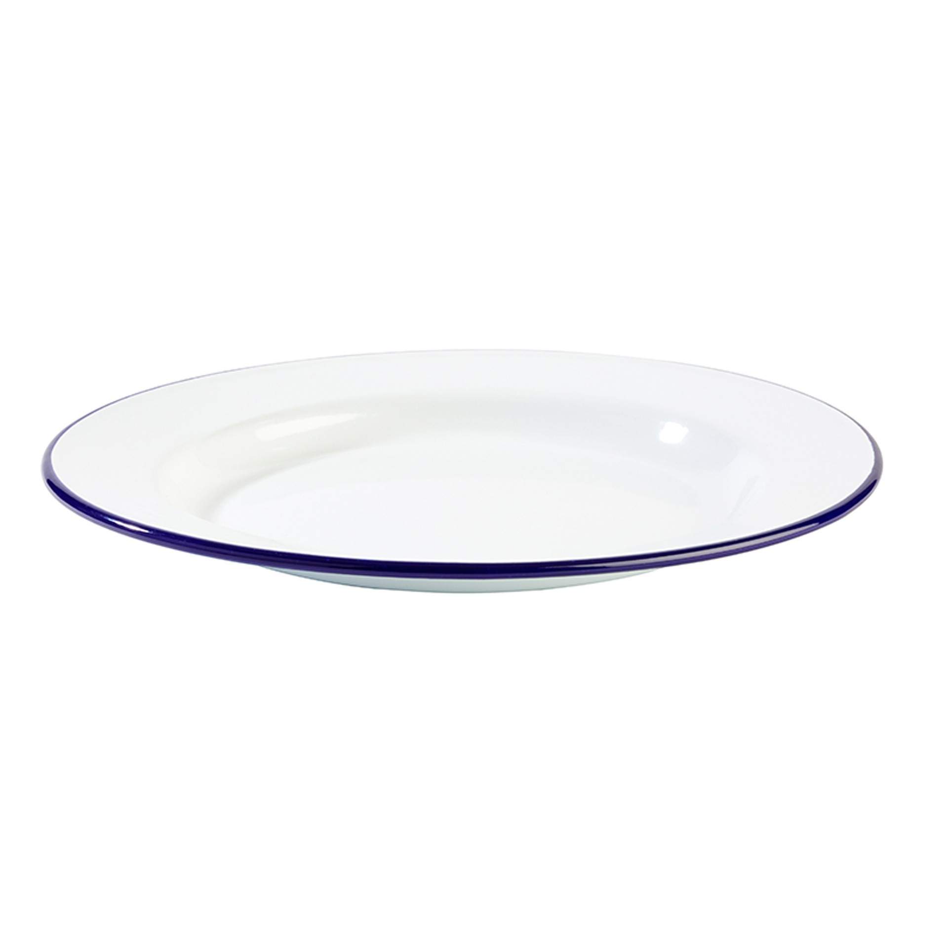 Teller (flach) - emaillierter Stahl - Serie Enamelware - weiß / blau - Abm. 2,0 cm - Ø 26 cm - Stahl - 40666-B