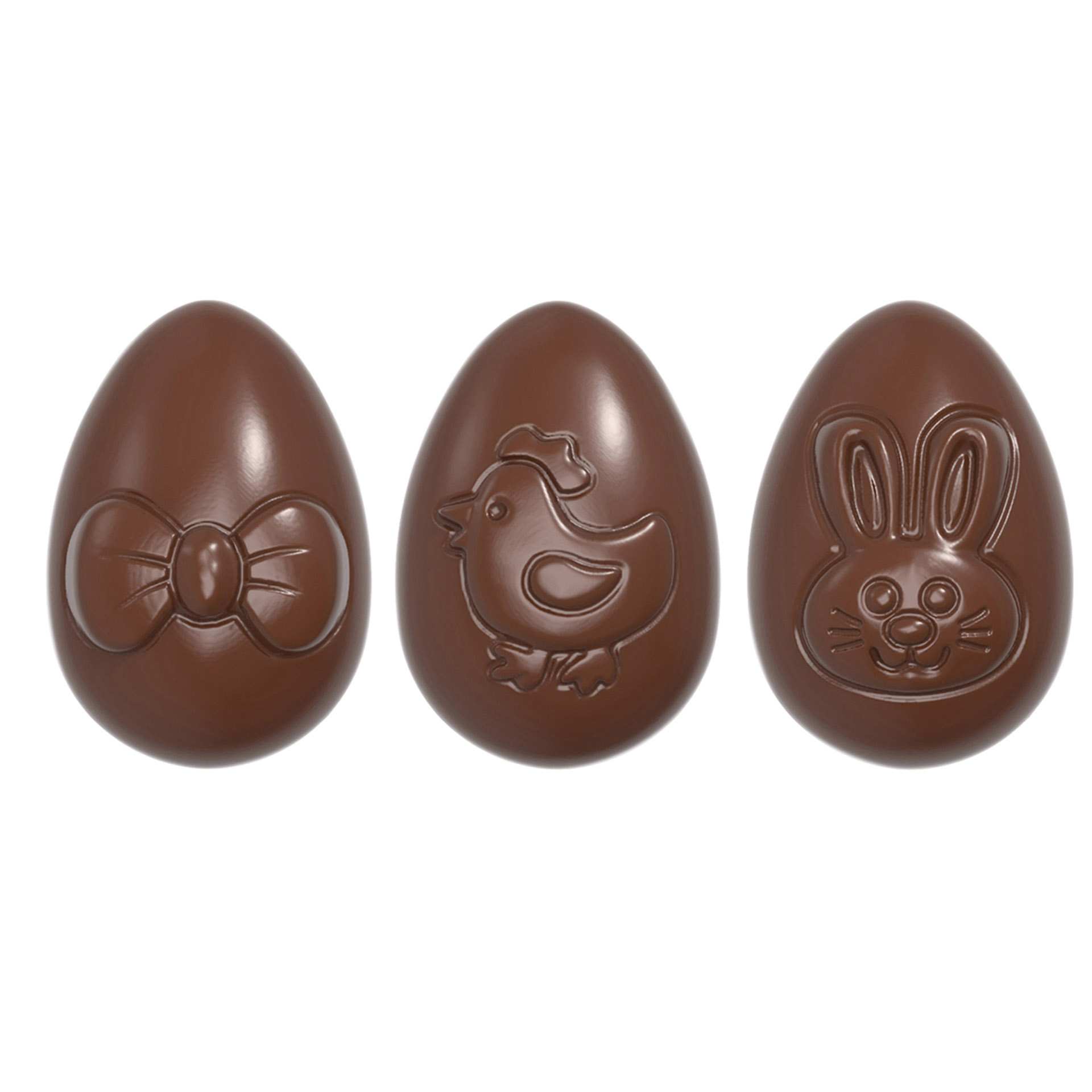 Schokoladen-Form - kleines lustiges Ei 3 Figuren - Abm. 27,5 x 17,5 x 2,4 cm - Polycarbonat - 422395-C