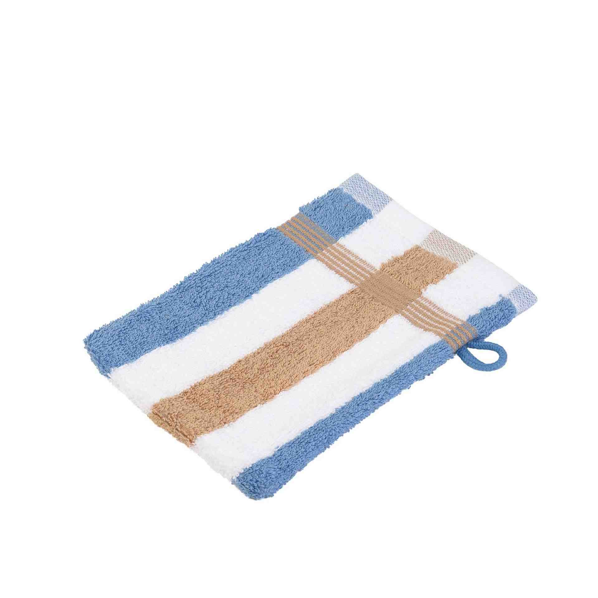 Waschhandschuh - Streifen - Serie NEW YORK - weiß / fjord / marone - Abm. 17 x 24 cm - Baumwolle - 555-9700-1-D