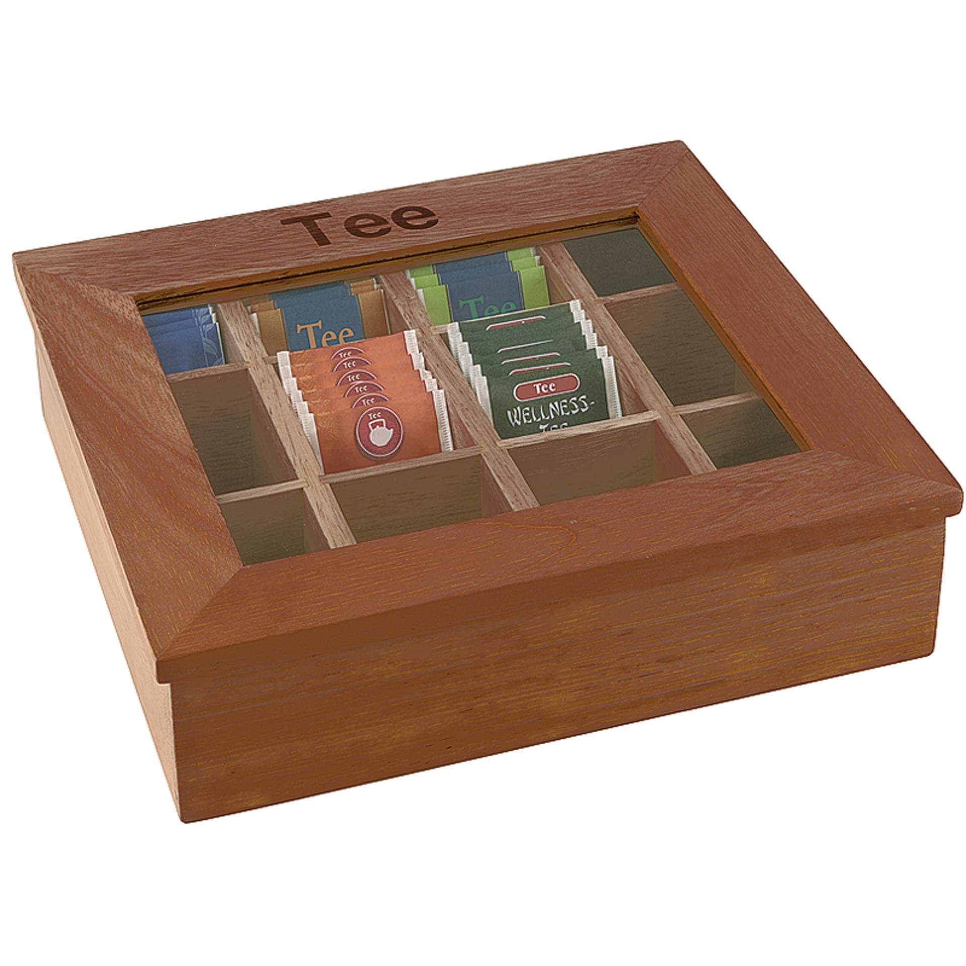 Teebox - mit 12 Kammern - dunkel - rechteckig - Abm. 31 x 28 x 9 cm - Holz - 11776-B