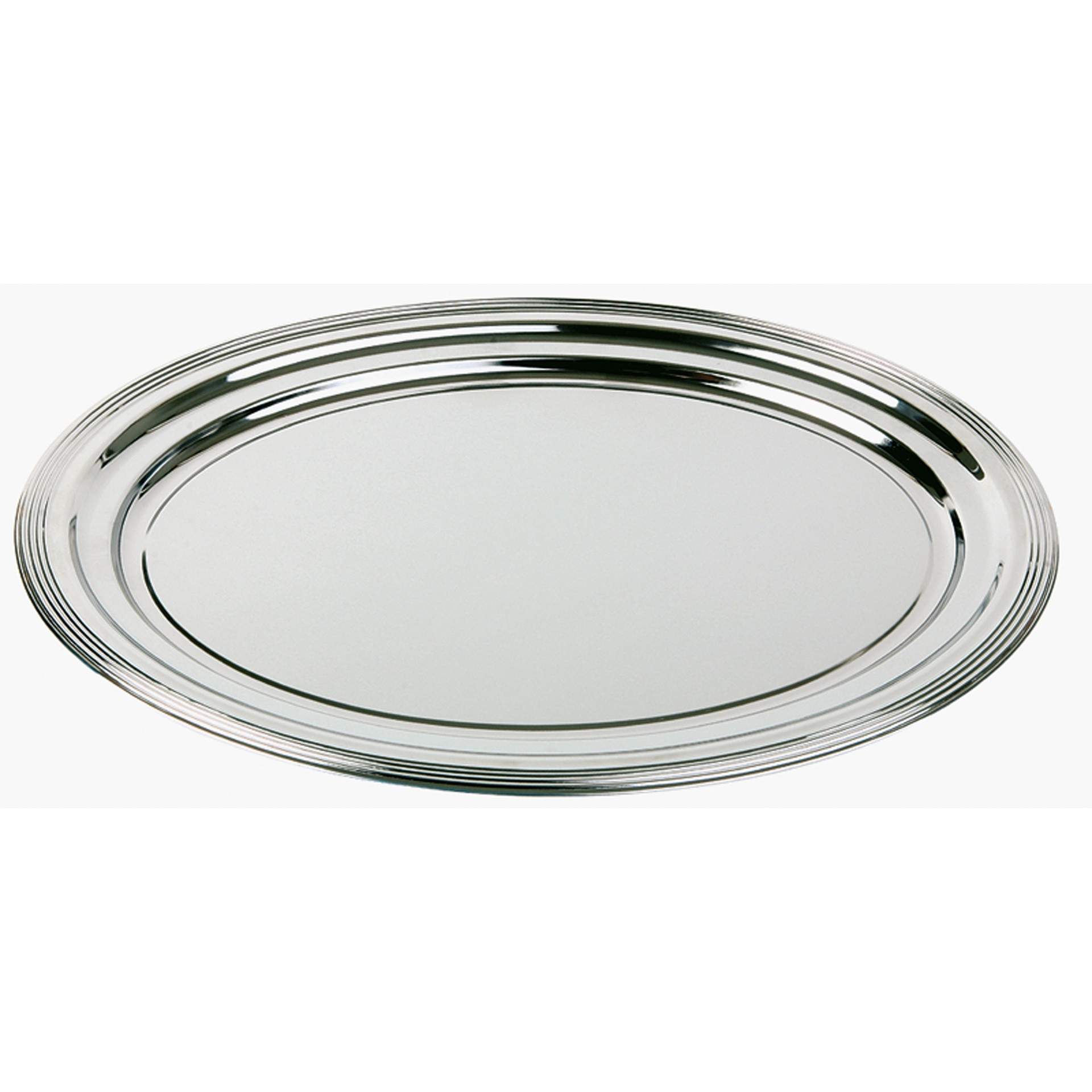 Partyplatte - mit Liniendekor - Serie Klassik - verchromt - oval - Abm. 46 x 34,5 x 2 cm - Metall - 398-B