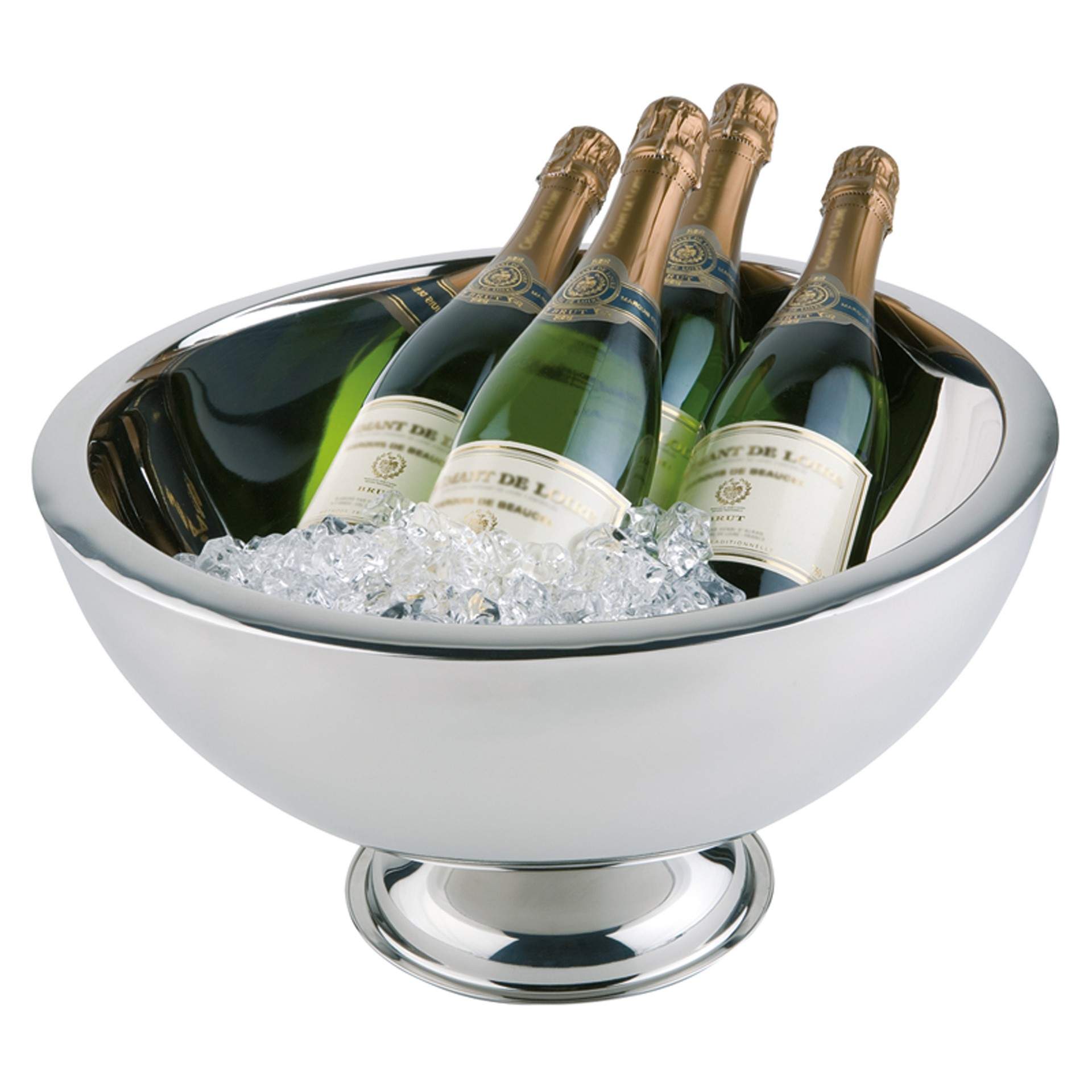 Champagnerkühler - doppelwandig - rund - Abm. 24 cm - Ø oben / unten 44 / 25 cm - Inhalt 10,5 l - Edelstahl - 36044-B