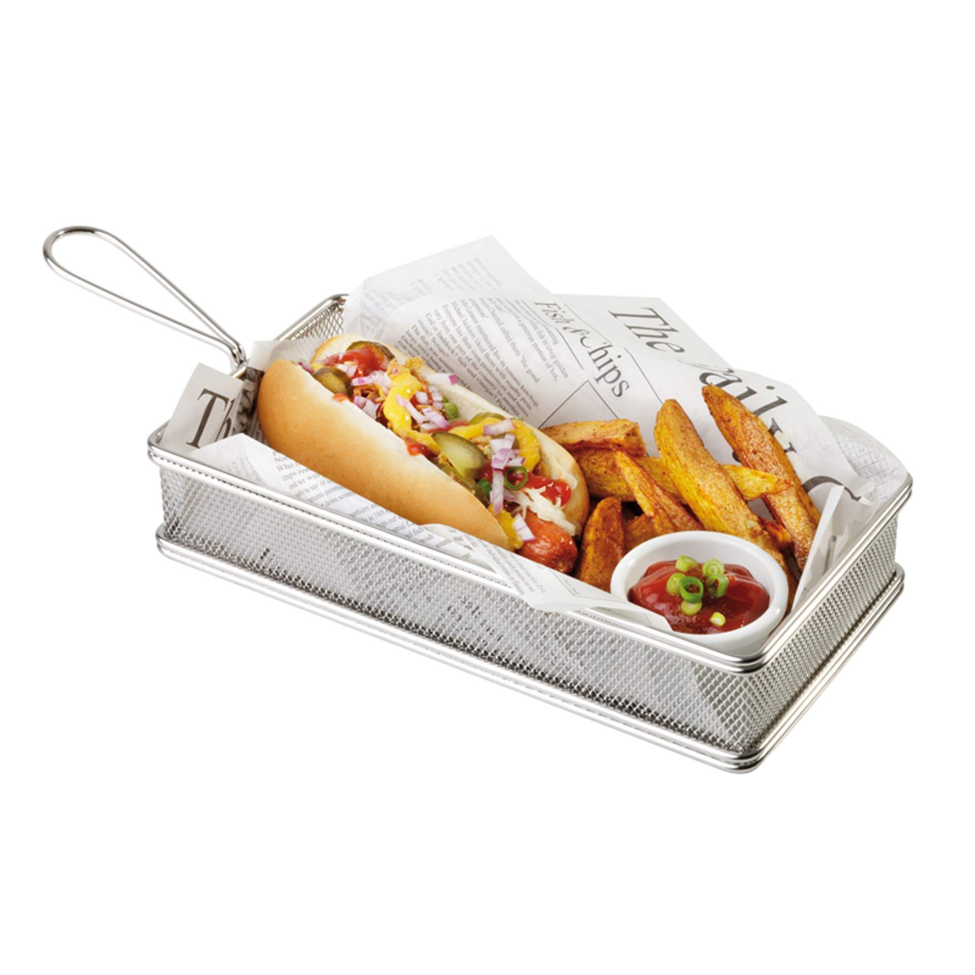 Servier-Frittierkorb - Edelstahl-Servierkorb - Serie Snack Holder - silberoptik - rechteckig - Abm. 26,0 x 13,0 x 5,0 cm - Edelstahl - 40611-B