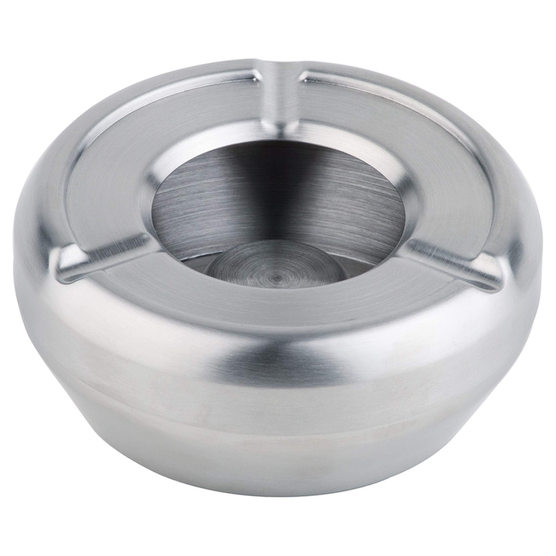 Aschenbecher - mit Windschutz - matt poliert - rund - Abm. 4,5 cm - Ø 10,0 cm - Edelstahl - 90-B