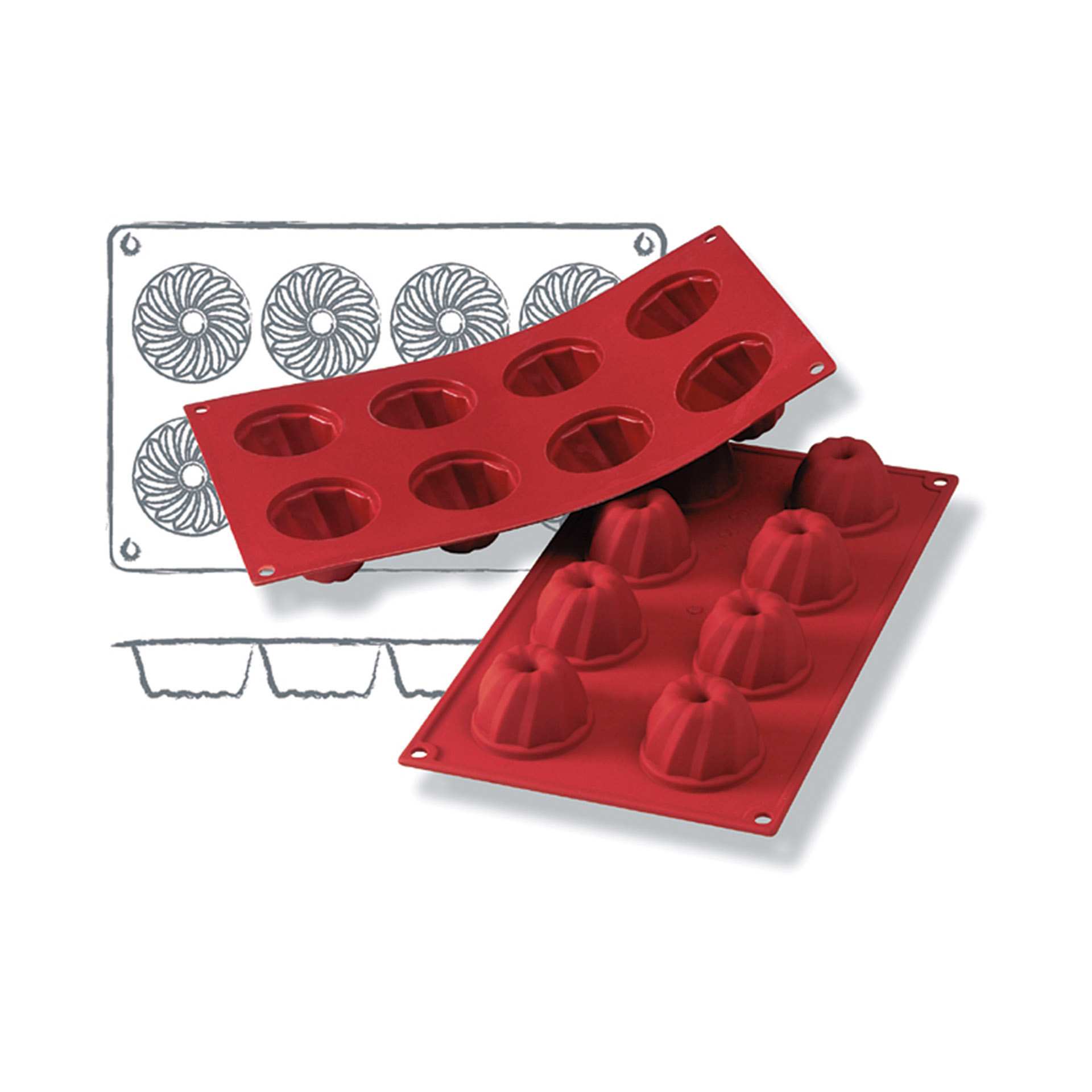 Backformen - Gugelhupf - Abm. 29,5 x 17,5 x 4,0 cm - Inhalt 8 x 0,05 l - GN 1/3 (325 x 176 mm) - Silikon - 115072-C