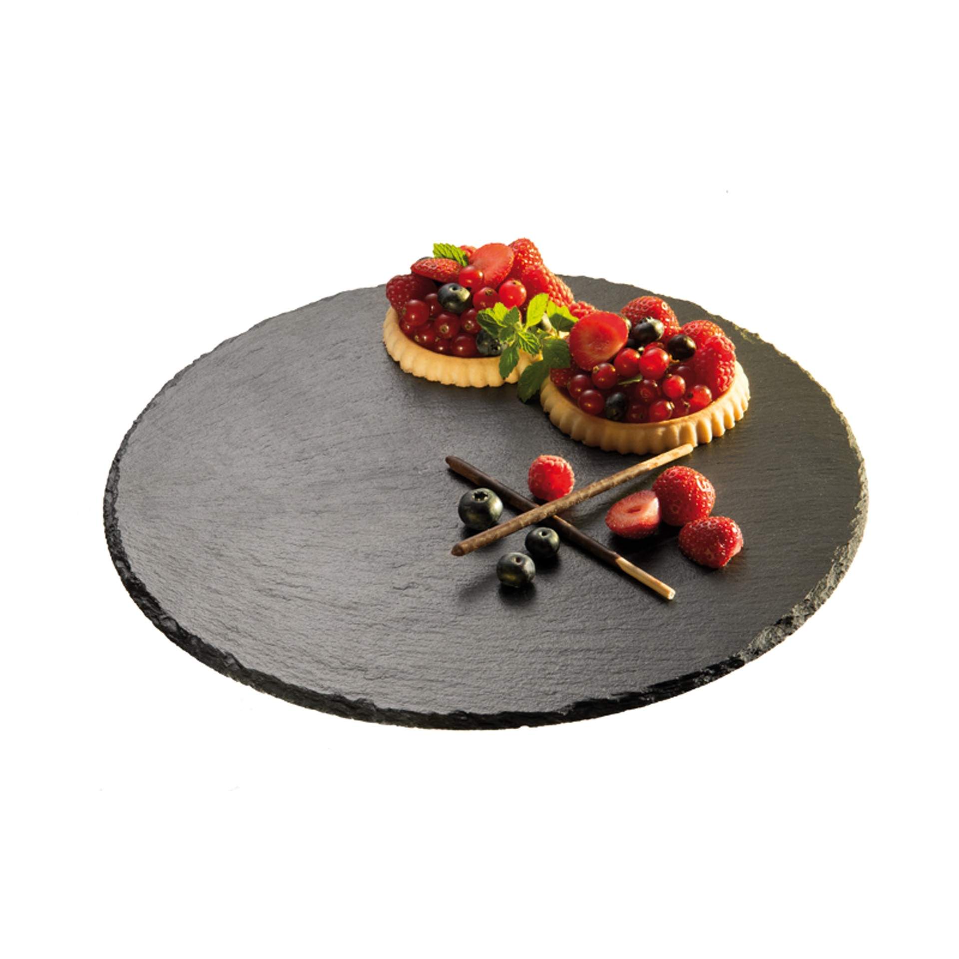 Tortenplatte / Servierplatte - drehbar - schwarz - rund - Abm. 2,5 cm - Ø 32,0 cm - Naturschiefer - 975-B