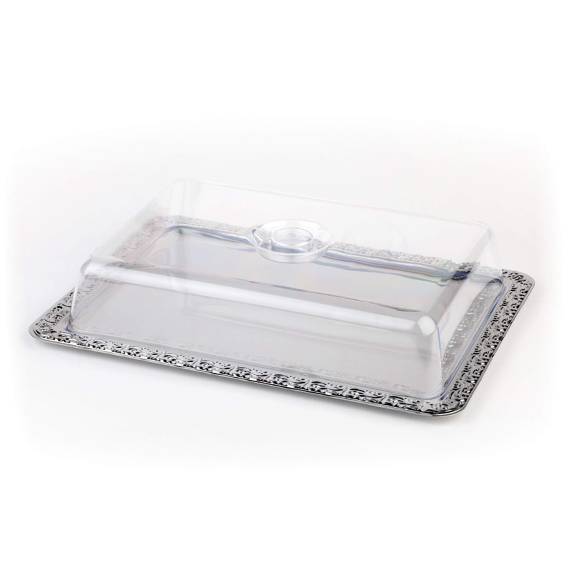 Tablett - mit Haube - Serie Schöner Essen - rechteckig - Abm. 42 x 31 x 8 cm - Edelstahl - 38202-B