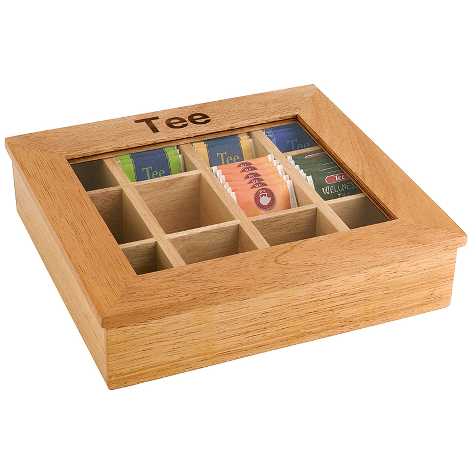 Teebox - mit 12 Kammern - hell - rechteckig - Abm. 31 x 28 x 9 cm - Holz - 11775-B