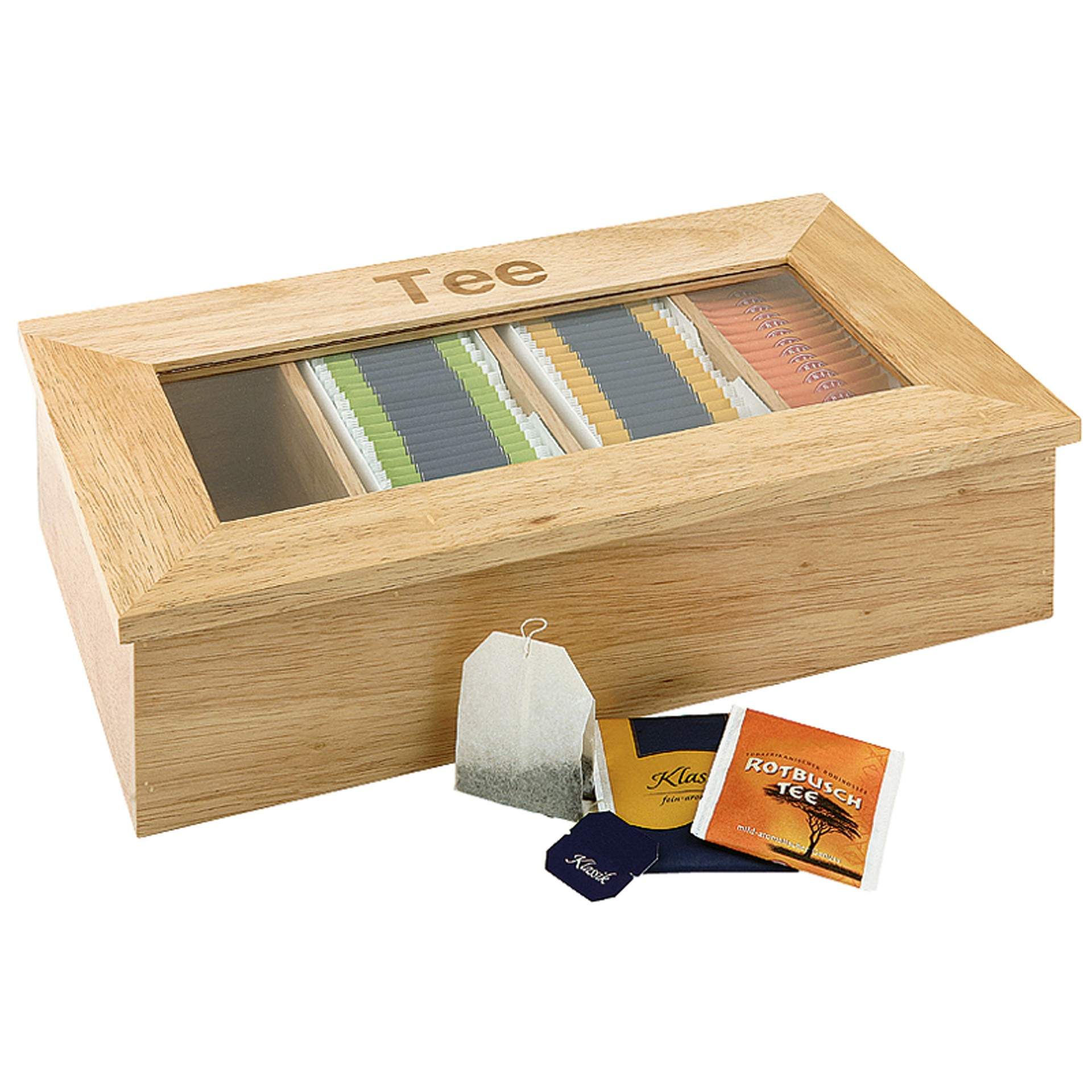 Teebox - mit Aufschrift - natur - rechteckig - Abm. 33,5 x 20 x 9 cm - Holz - 11575-B
