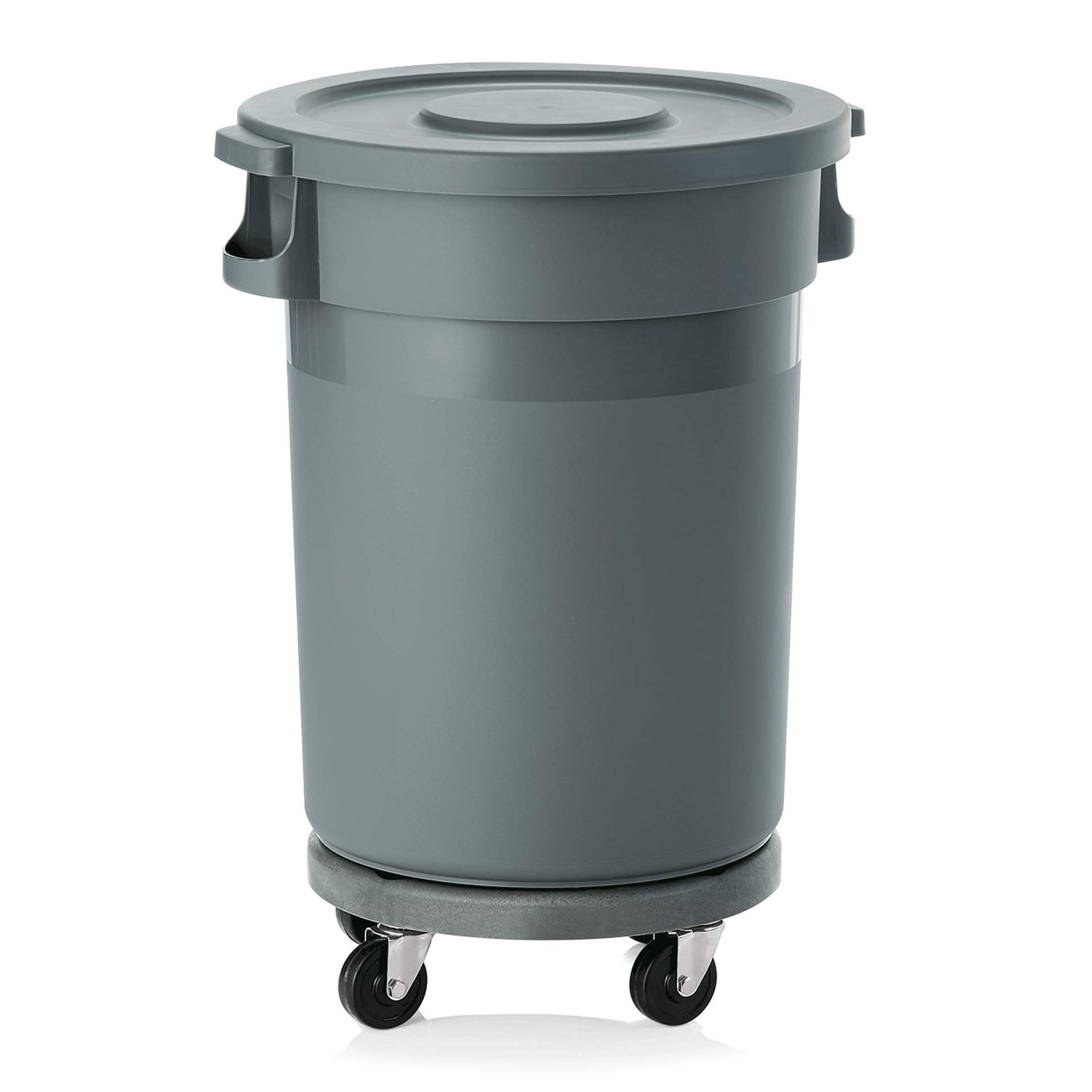 Abfallbehälter - mit Transporttrolley und Flachdeckel - Abm. 91 cm - Ø oben / unten 49 / 41 cm - Inhalt 80 l - Kunststoff - 9219800-A