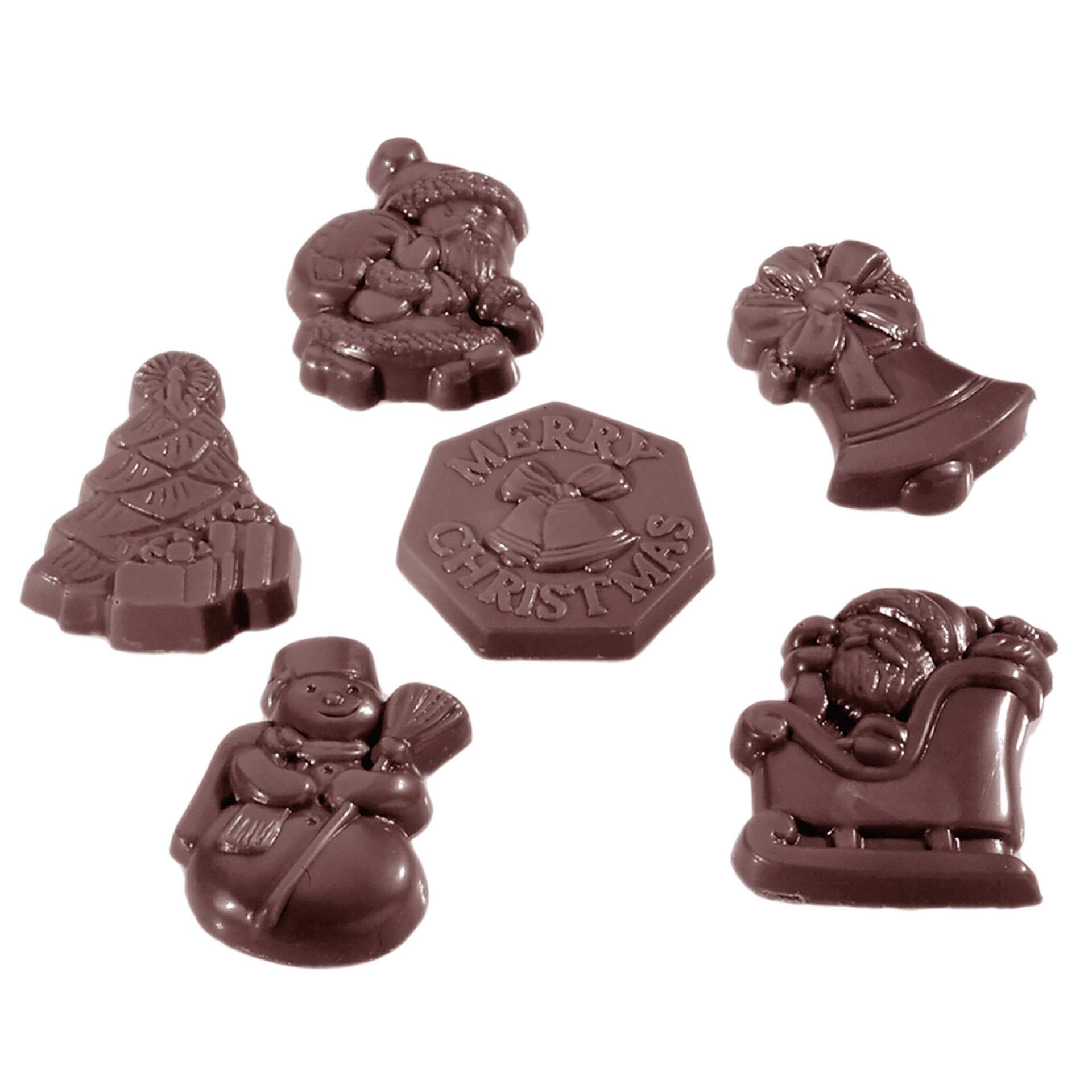 Schokoladen-Form - Weihnachtsfiguren 6 Figuren - Abm. 27,5 x 13,5 x 2,4 cm - Polycarbonat - 421406-C