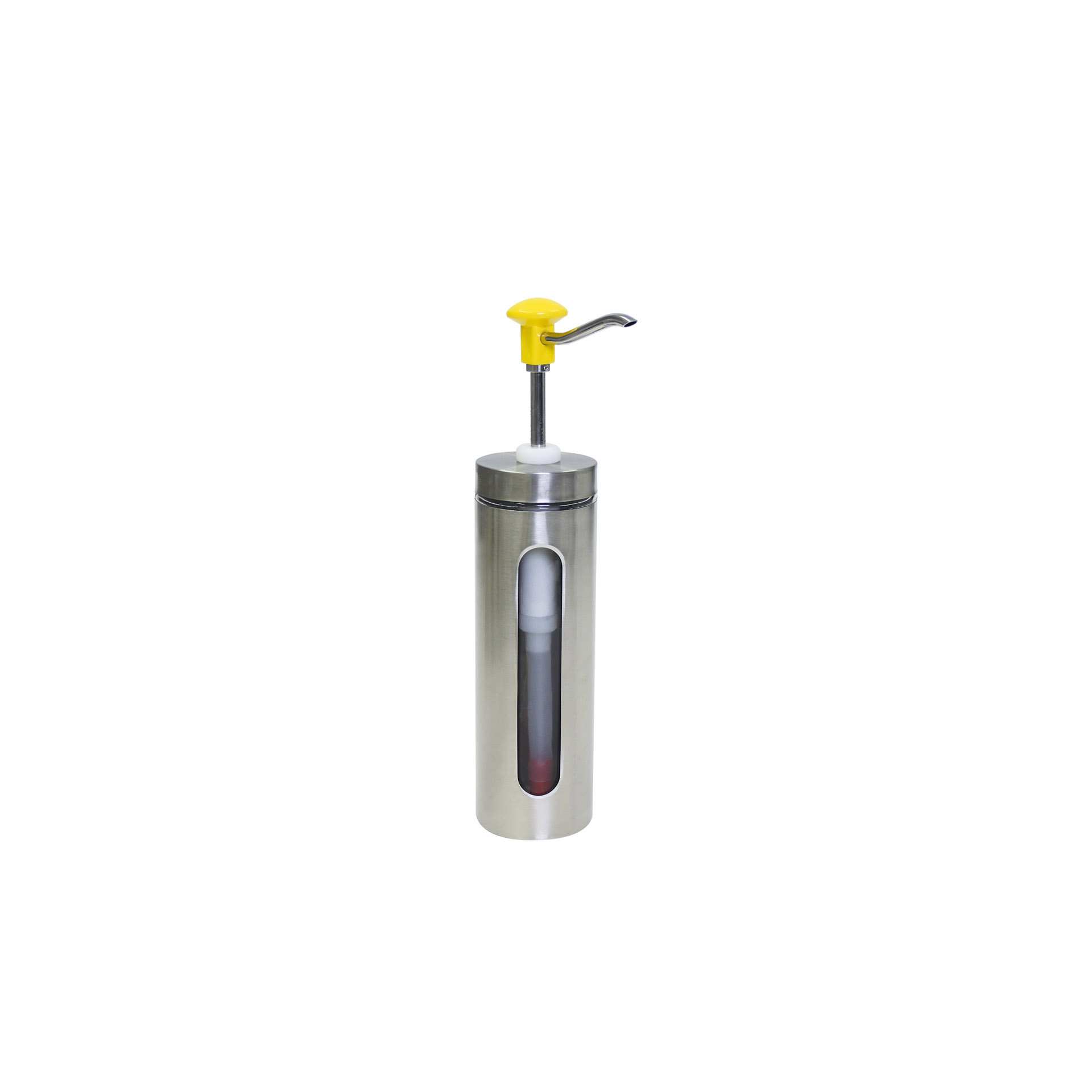 Dosierspender - mit Druckknopf - gelb - Abm. 10,0 x 10,0 x 45,5 cm - Inhalt 2,0 l - Edelstahl / PMMA - 152547-C