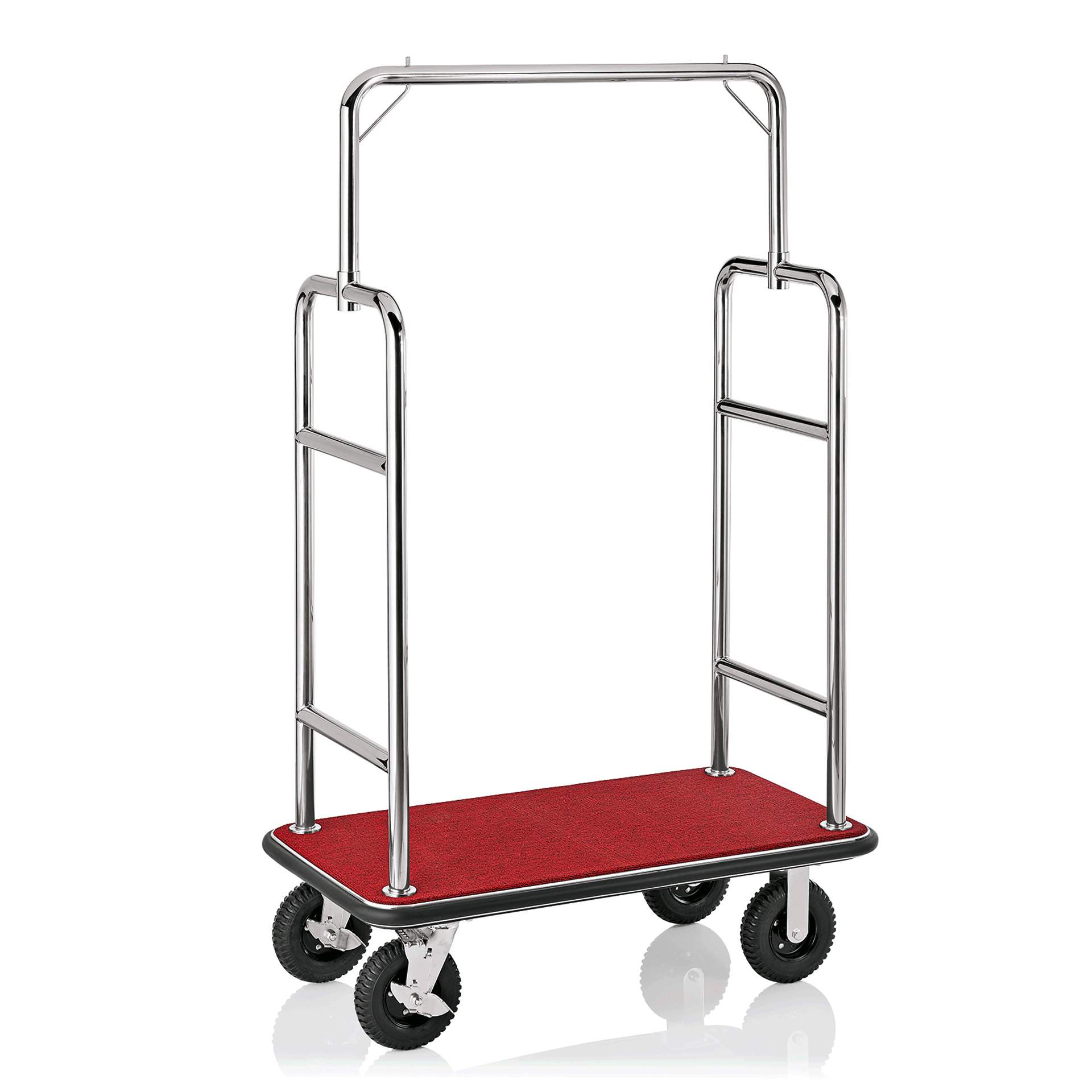 Gepäckwagen - Teppichfarbe: burgunderrot  - silber - Abm. 110 x 62 x 175 cm - Edelstahl - premium Qualität - 4425001-A