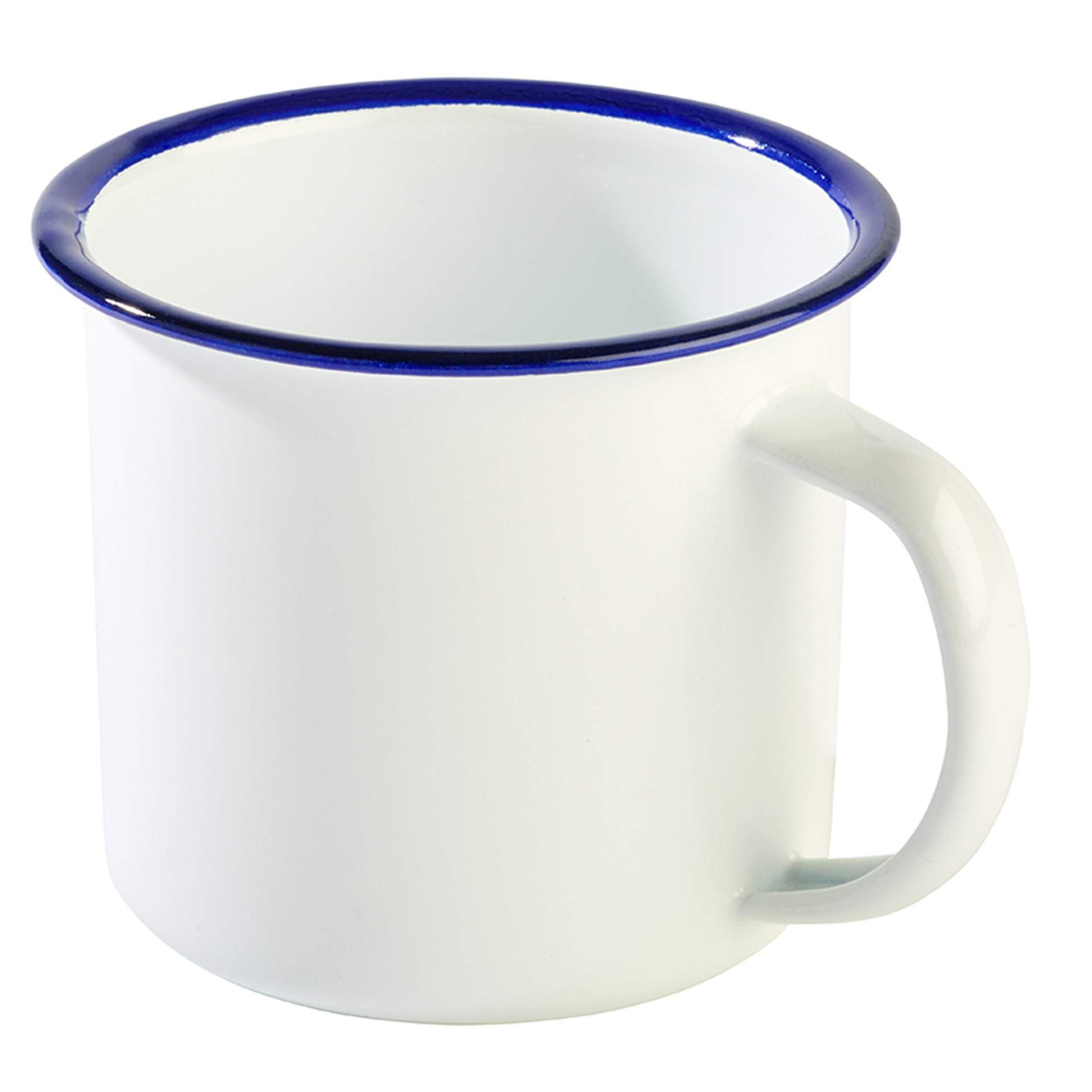 Henkelbecher - emaillierter Stahl - Serie Enamelware - weiß / blau - Abm. 8,0 cm - Ø 9,0 cm - Inhalt 0,35 l - Stahl - 40632-B