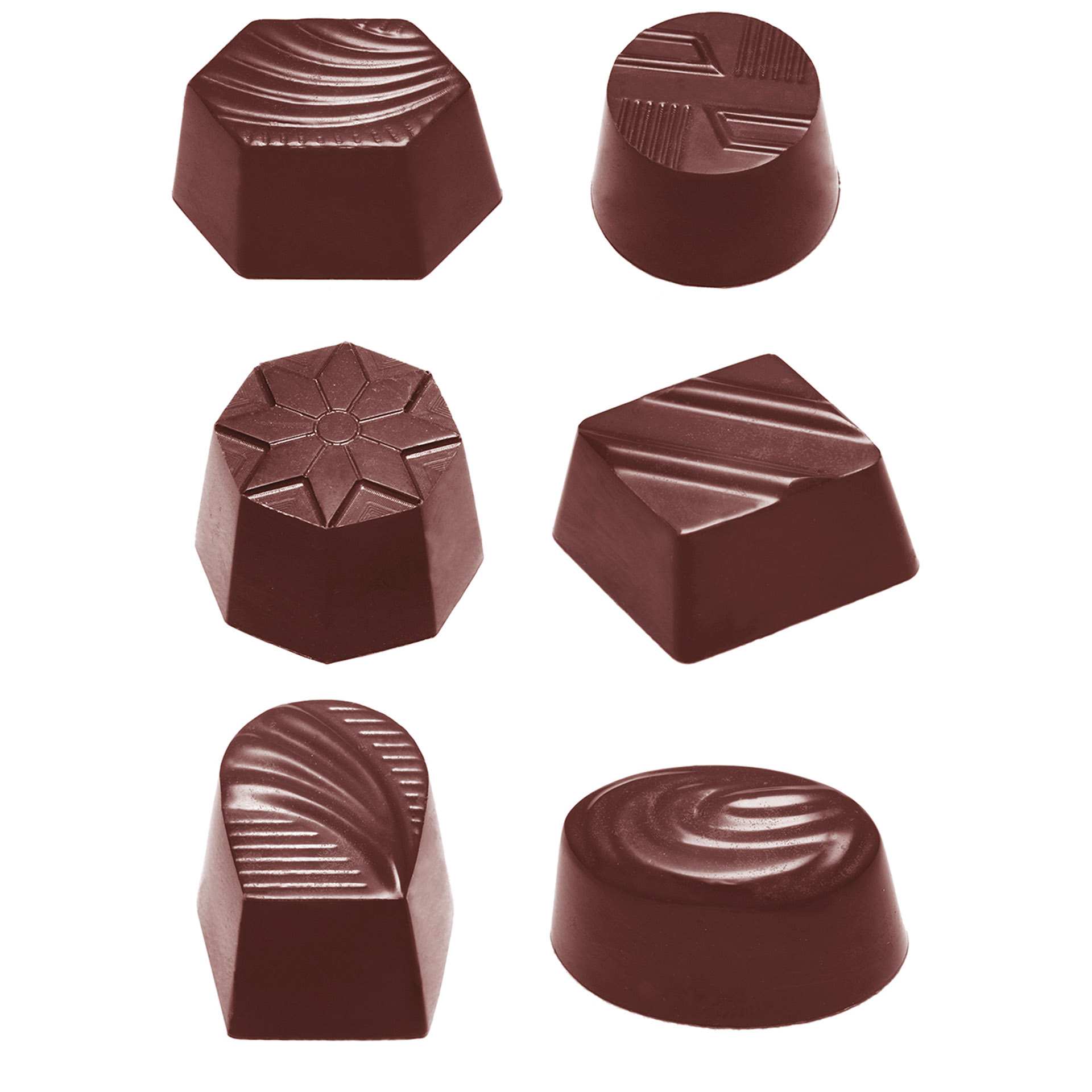 Schokoladen-Form - Sortiment klein 6 Figuren - Abm. 27,5 x 17,5 x 2,4 cm - Polycarbonat - 422371-C