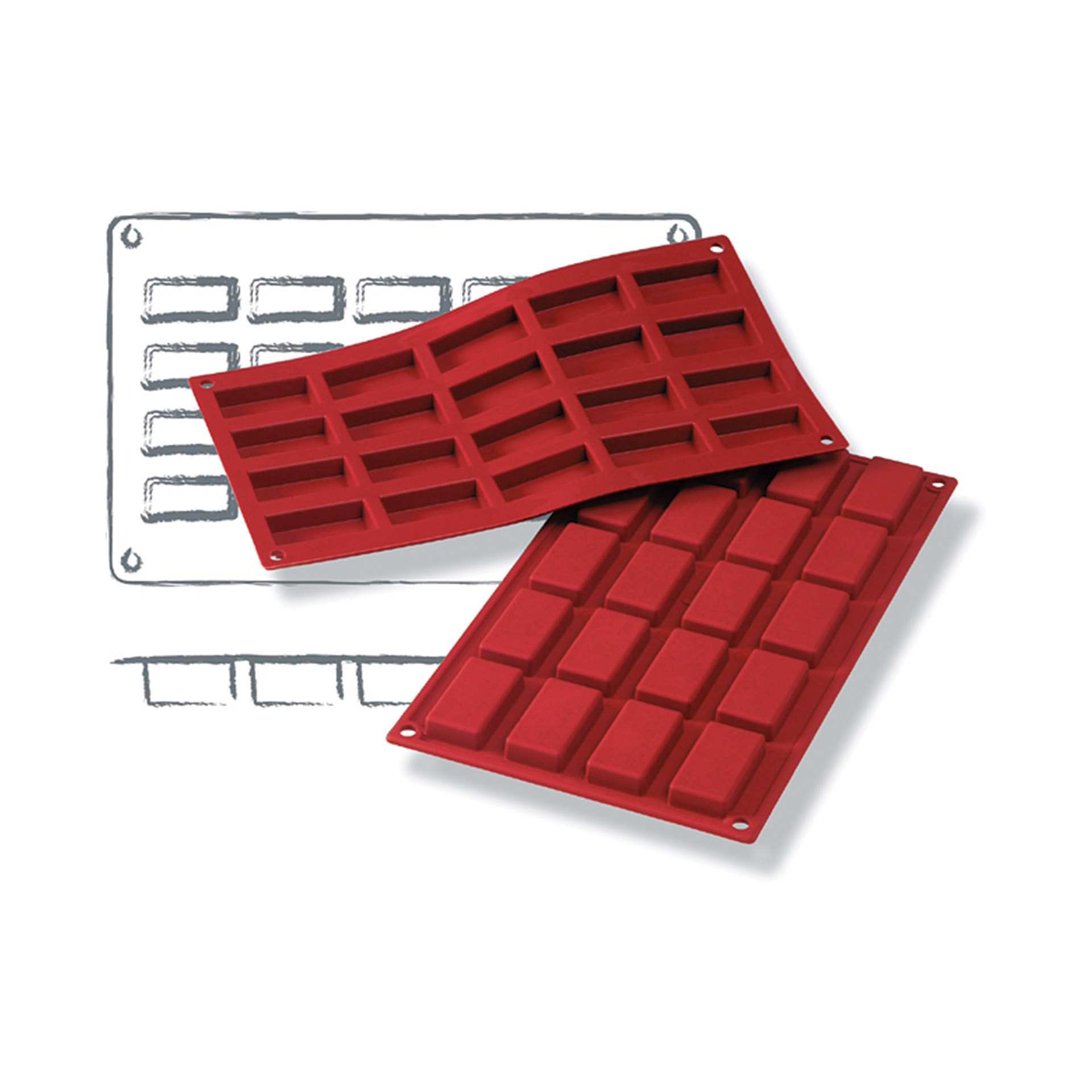 Backformen -   - rechteckig - Abm. 30,0 x 17,5 x 1,1 cm - Inhalt 20 x 0,02 l - GN 1/3 (325 x 176 mm) - Silikon - 115037-C