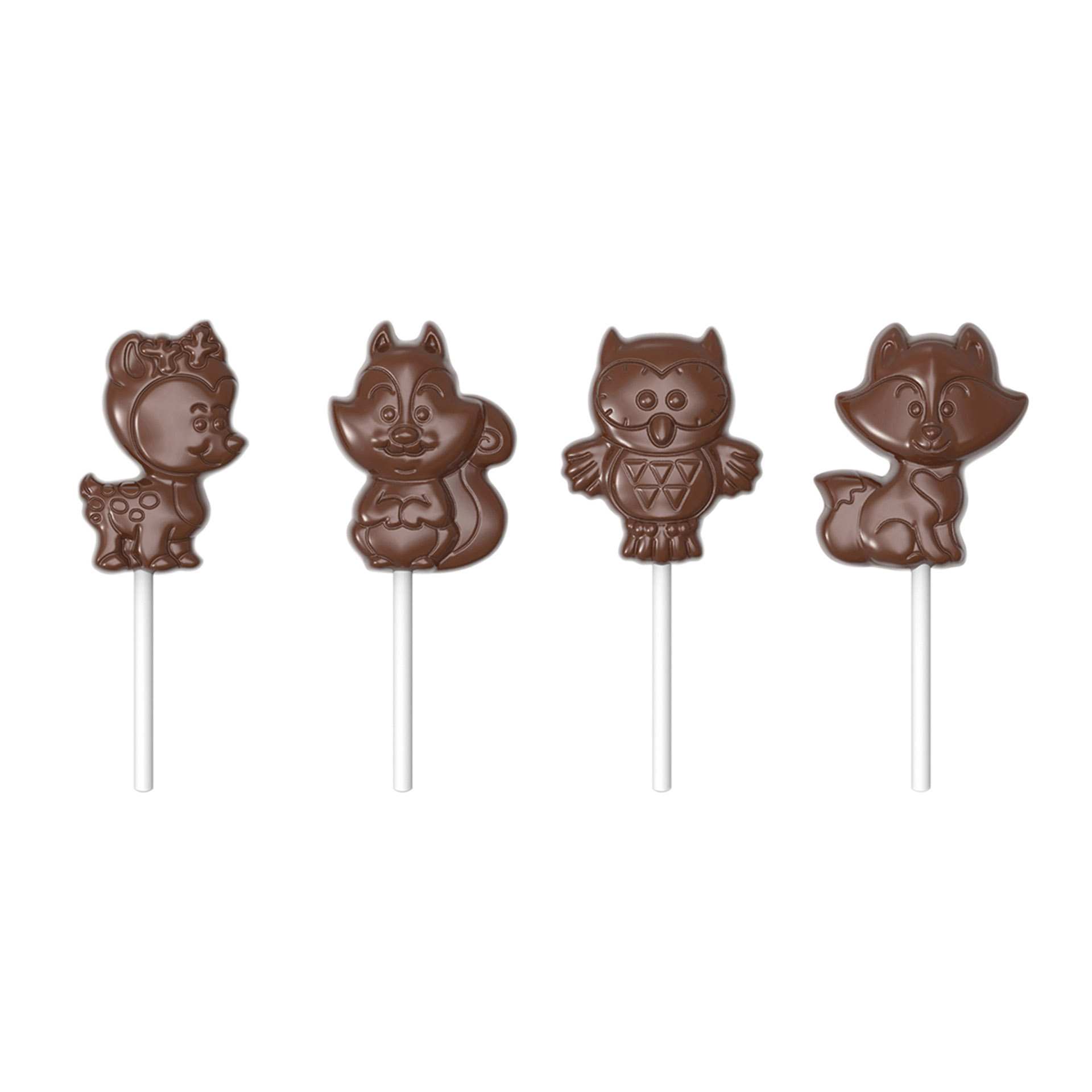 Schokoladen-Form - Lolli Waldtiere - Abm. 27,5 x 13,5 x 2,4 cm - Polycarbonat - 421934-C
