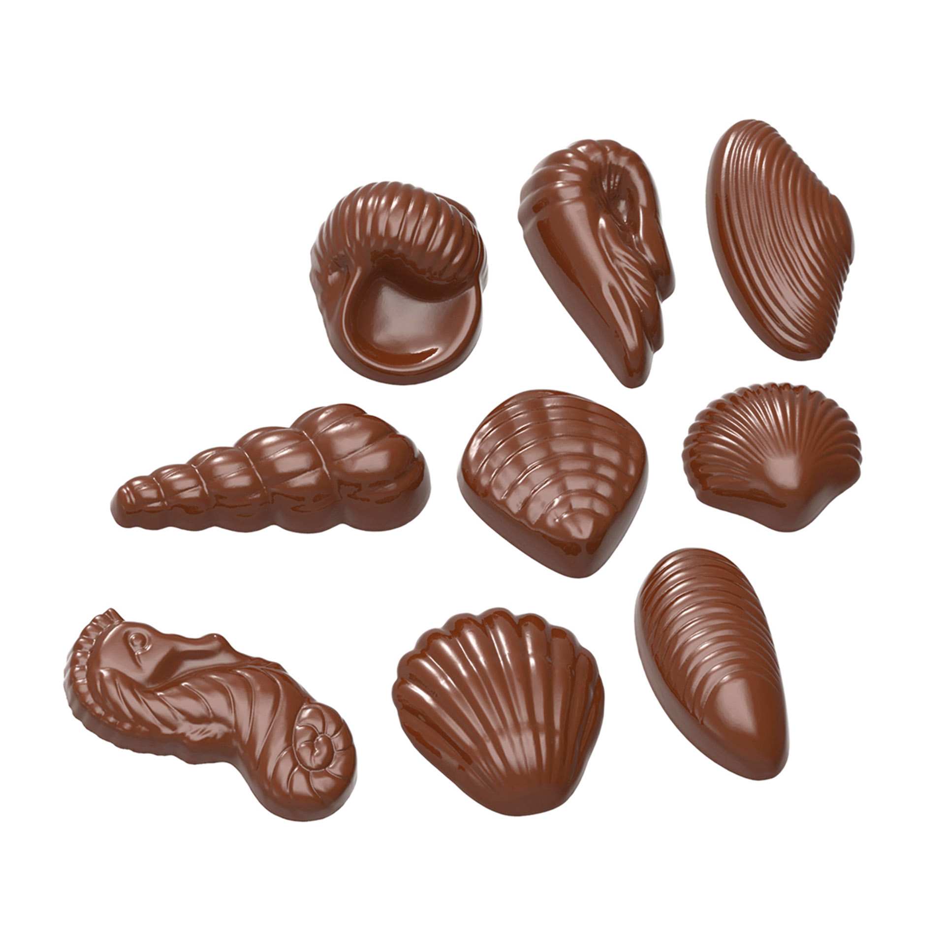 Schokoladen-Form - Meeresfrüchte 9 Figuren - Abm. 27,5 x 13,5 x 2,4 cm - Polycarbonat - 421586-C