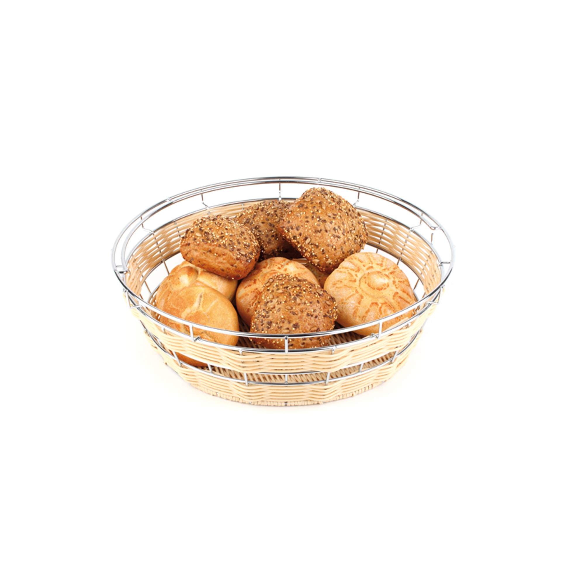 Buffetkorb - mit Edelstahldraht - hellbeige - rund - Abm. 12,5 cm - Ø 40 cm - Polypropylen - 40149-B