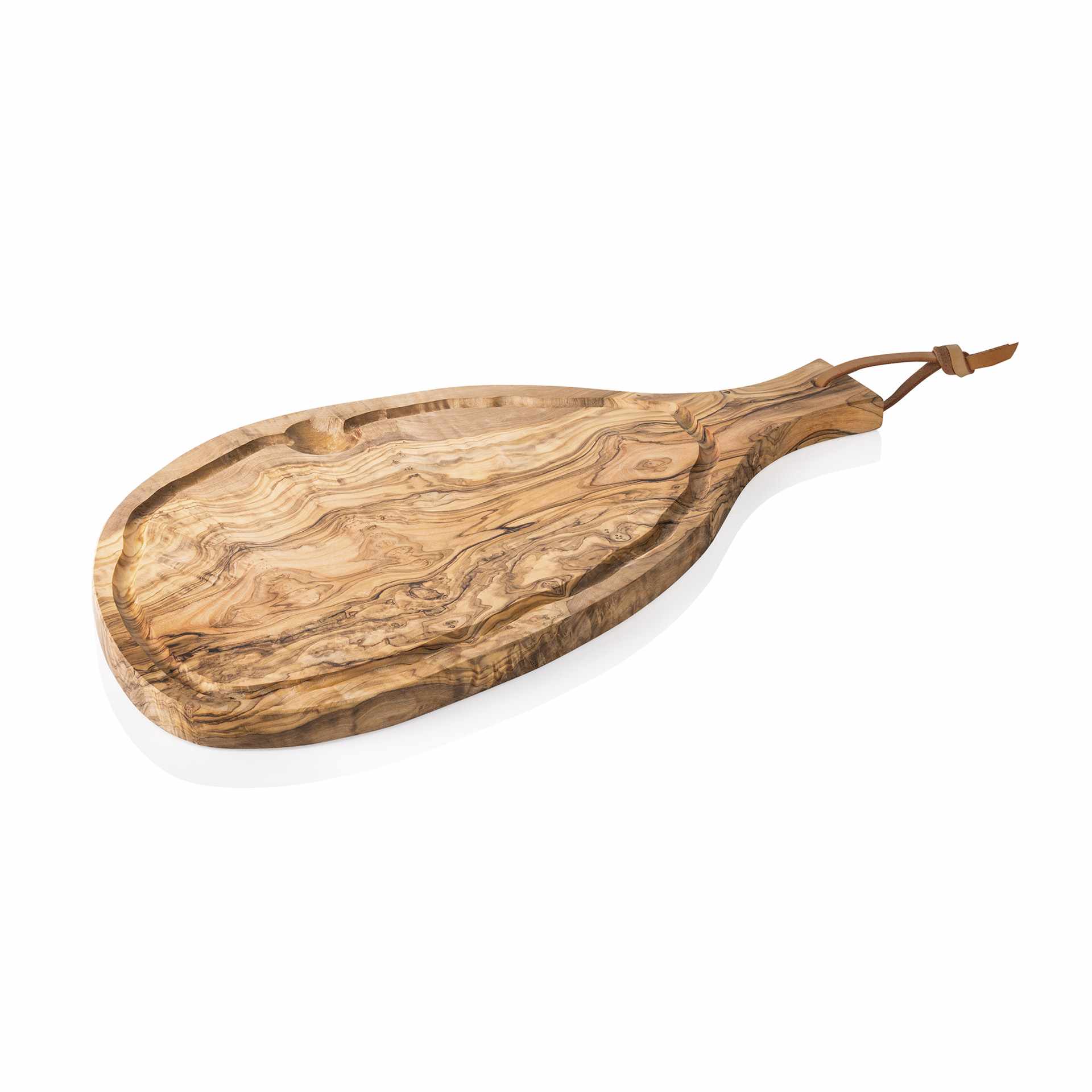 Servierbrett - mit praktischem Lederband - Serie Olive - Abm. 50 x 23 x 2 cm - Olivenholz