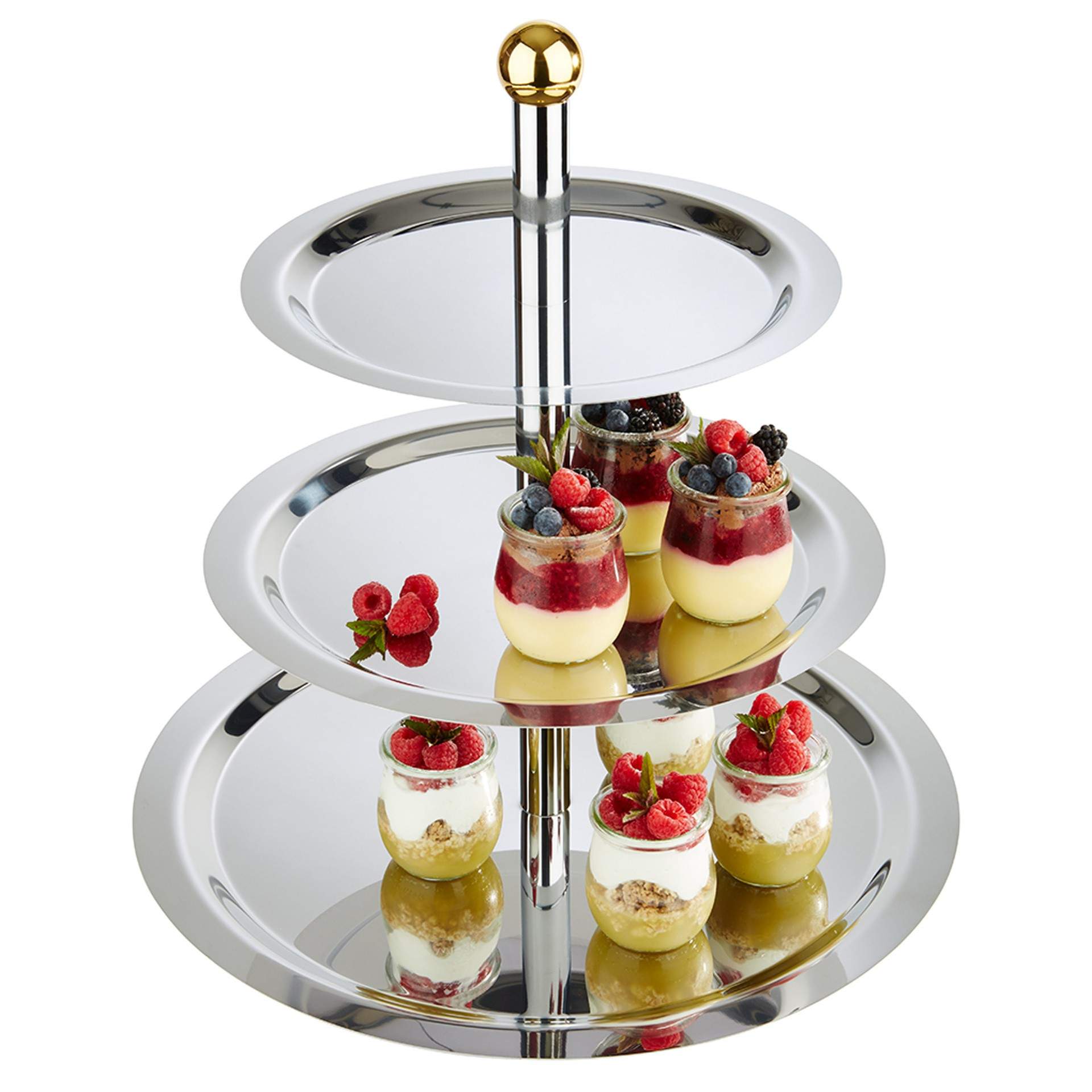 Etagere - 2 oder 3-stufig - Serie Finesse - Abm. 50 cm - Ø 32 / 38 / 48 cm - Edelstahl - 33248-B