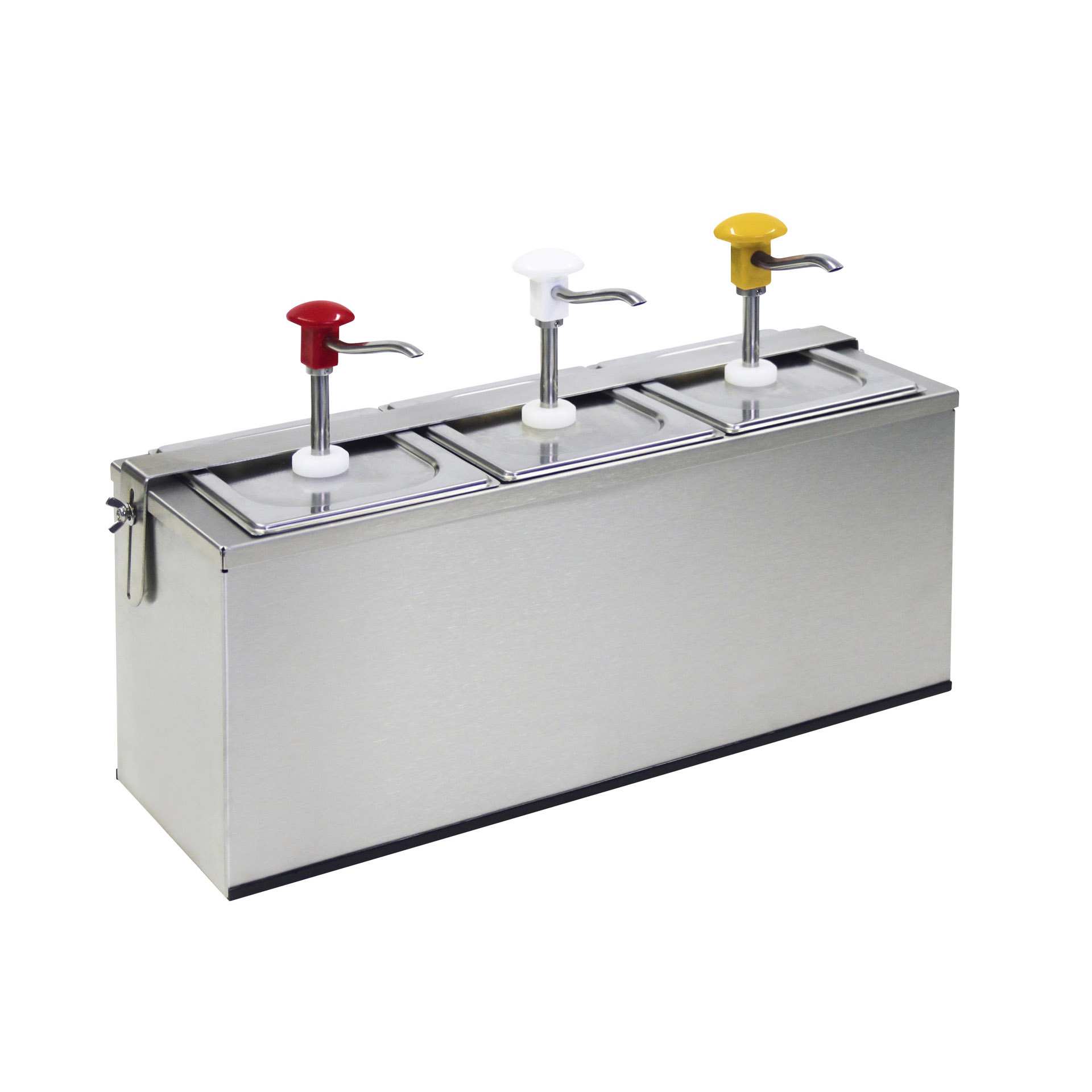 Dosierspender - mit Druckknopf - Abm. 18,5 x 58,5 x 37,5 cm - Inhalt 3 x 3,0 l - GN 1/6 (176 x 162 mm) - Edelstahl / PMMA - 152442-C
