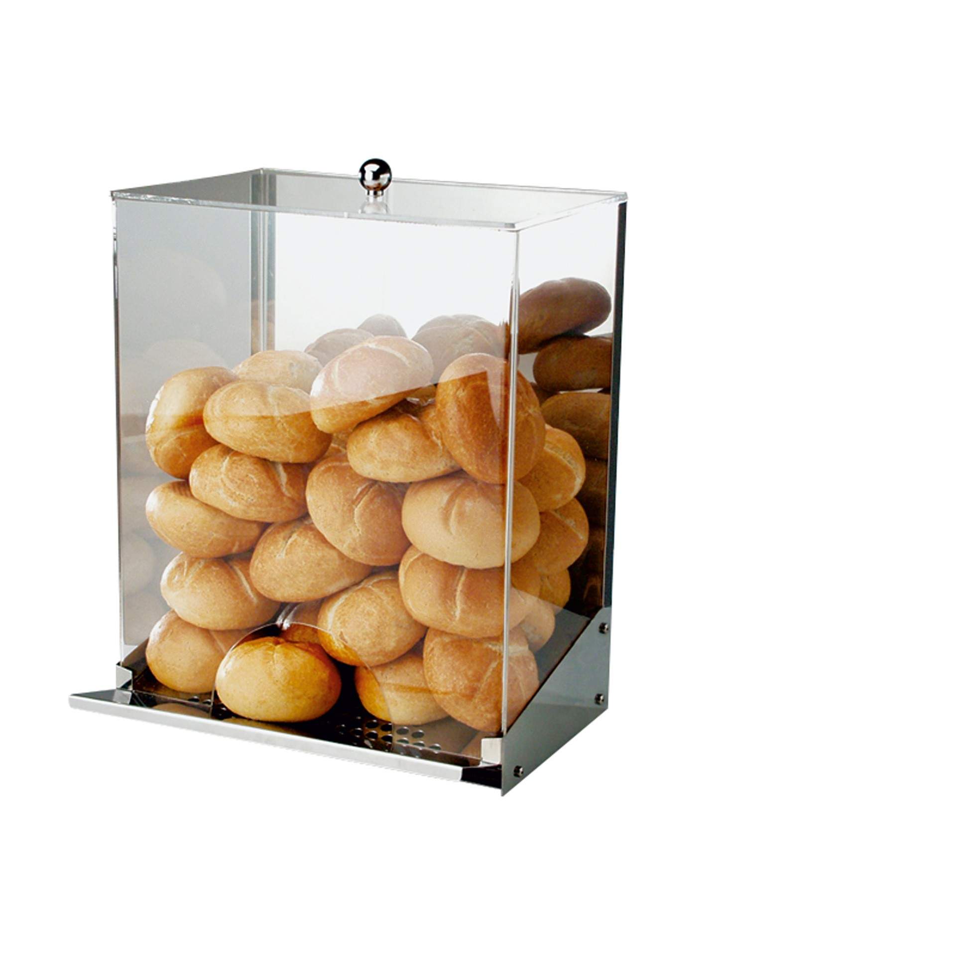 Brötchen-Spender - für ca. 65-70 Brötchen - rechteckig - Abm. 32,5 x 27,5 x 56 cm - Edelstahl / Acryl - 11573-B