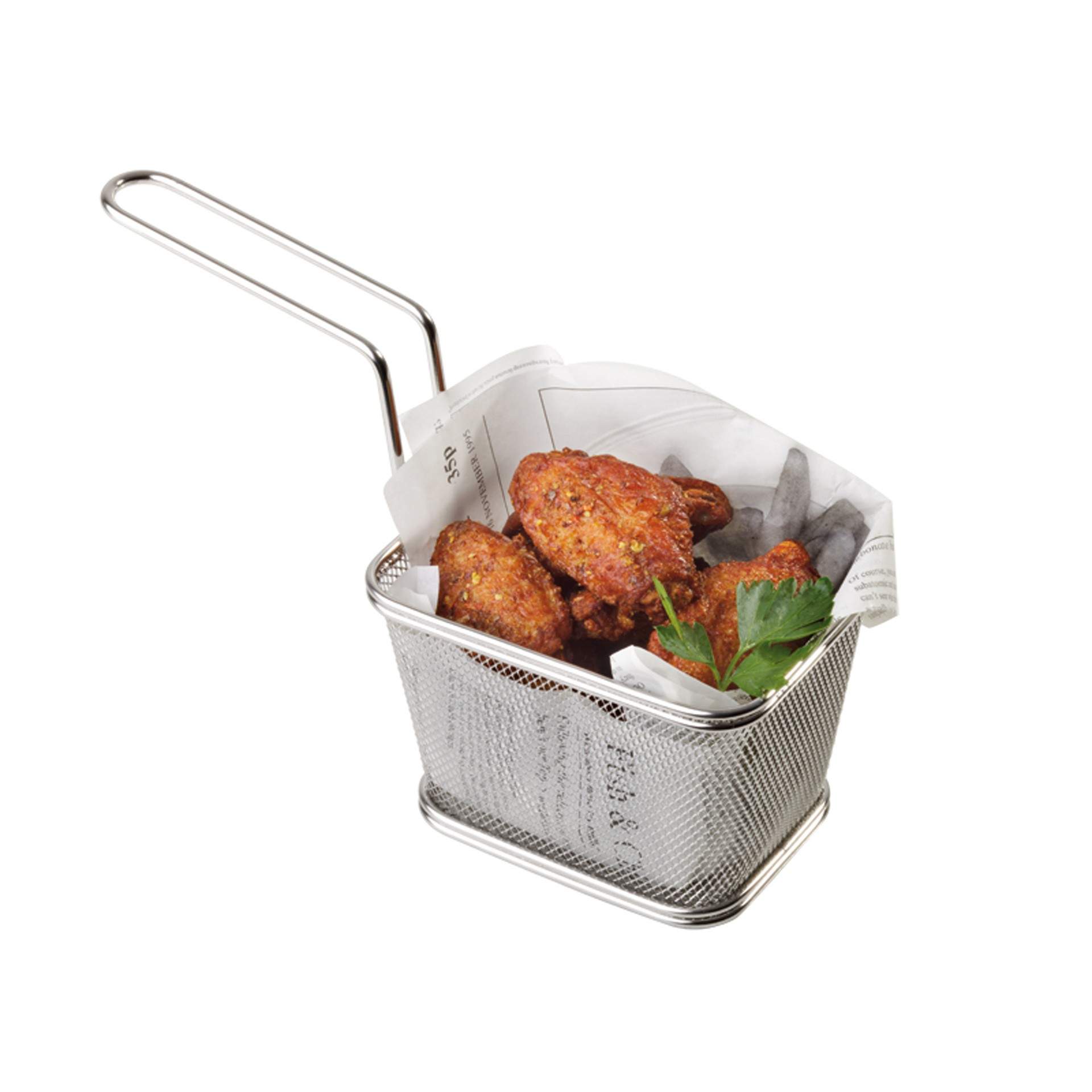 Servier-Frittierkorb - Mini-Edestahlkörbchen - Serie Snack Holder - silberoptik - rechteckig - Abm. 13,0 x 10,5 x 9,0 cm - Edelstahl - 40621-B