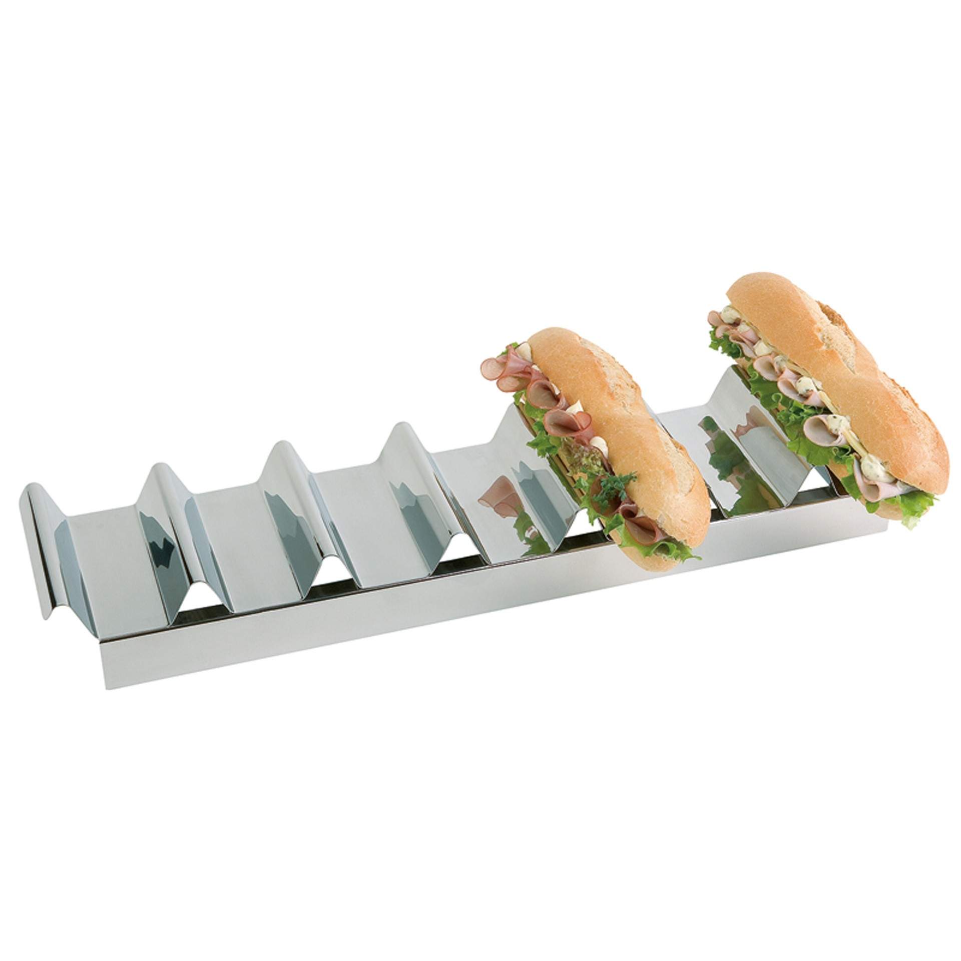 Snackpresenter - mit 7 Mulden - hochglanzpoliert - Abm. 47,5 x 10,5 x 6 cm - Edelstahl - 11891-B