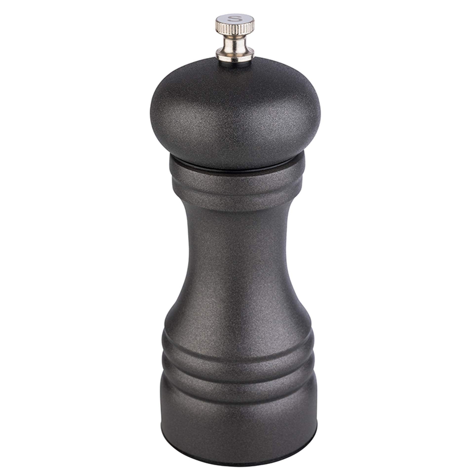 Salzmühle - Serie Gunmetal - grau - rund - Abm. 15,5 cm - Ø 6,0 cm - Edelstahl / Kunststoff - 40556-B