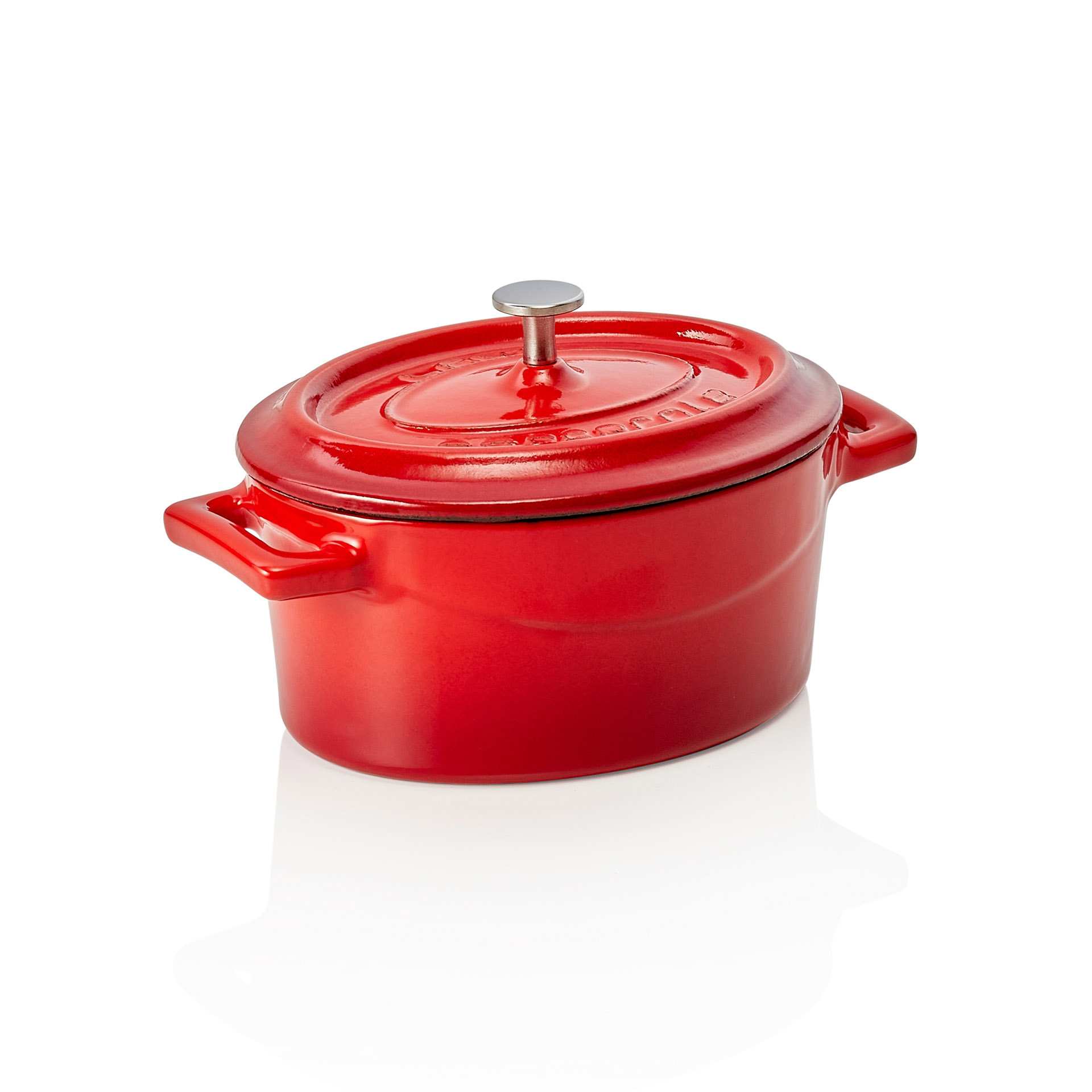 Cocotte - mit angegossenen Seitengriffen - Serie Lava - rot - oval - Abm. 12,5 x 10 x 6 cm - 363700012-A