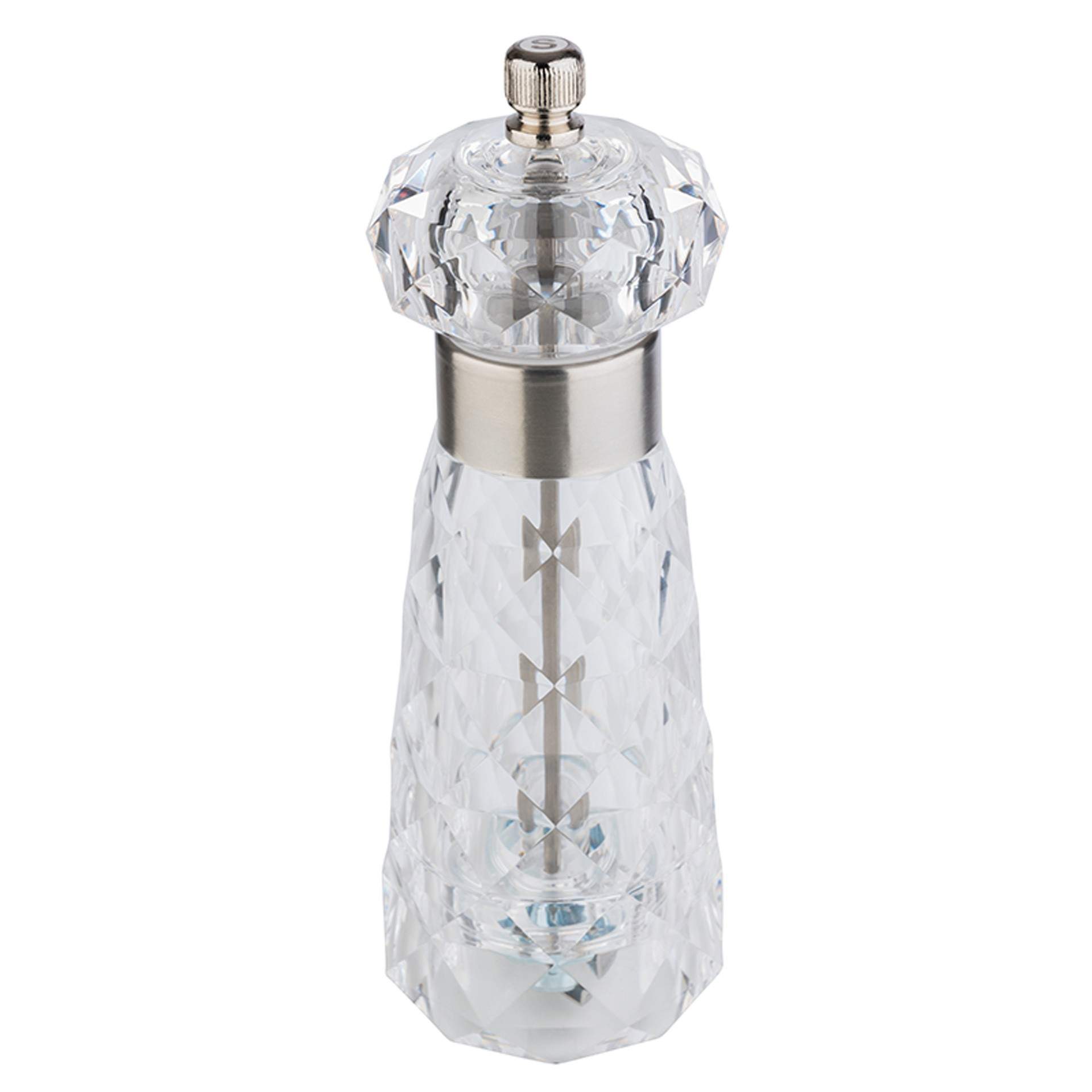 Salzmühle - Serie Gunmetal - transparent - rund - Abm. 18,0 cm - Ø 6,0 cm - Edelstahl / Kunststoff - 40554-B
