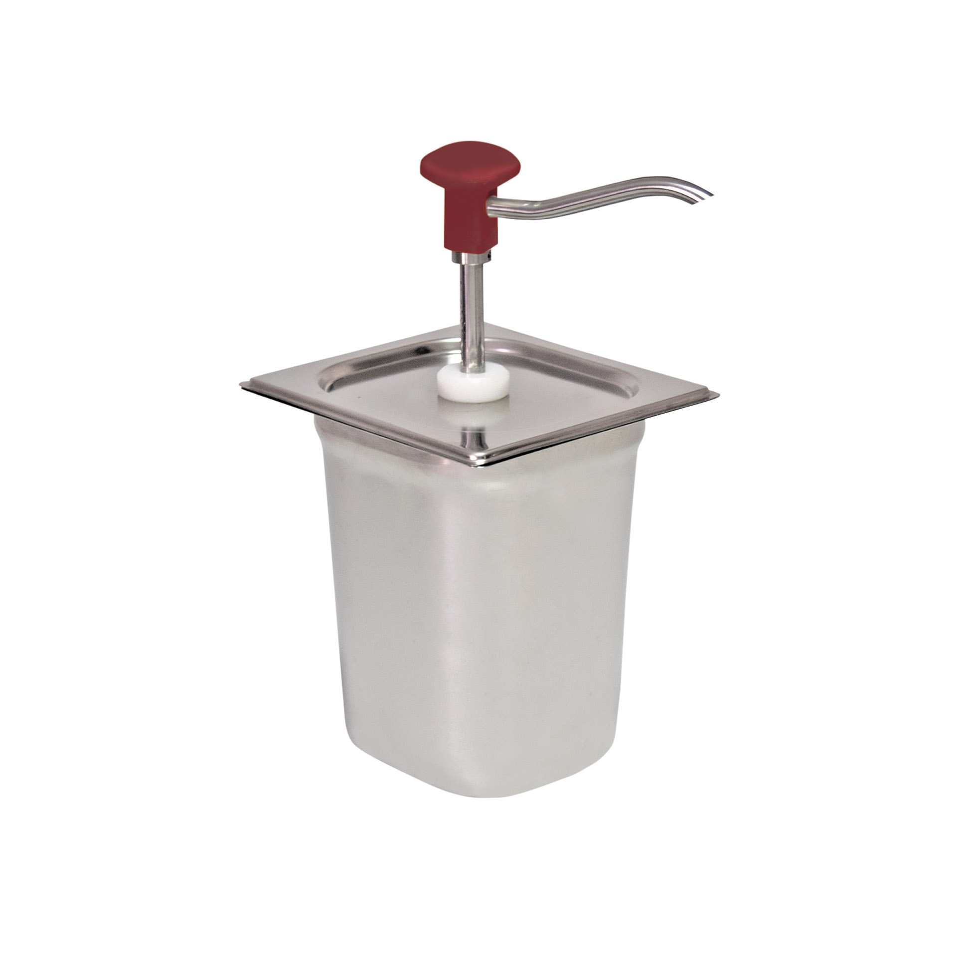 Dosierspender - mit Druckknopf - rot - Abm. 18,0 x 16,5 x 32,0 cm - Inhalt 3,0 l - GN 1/6 (176 x 162 mm) - Edelstahl / PMMA - 152410-C
