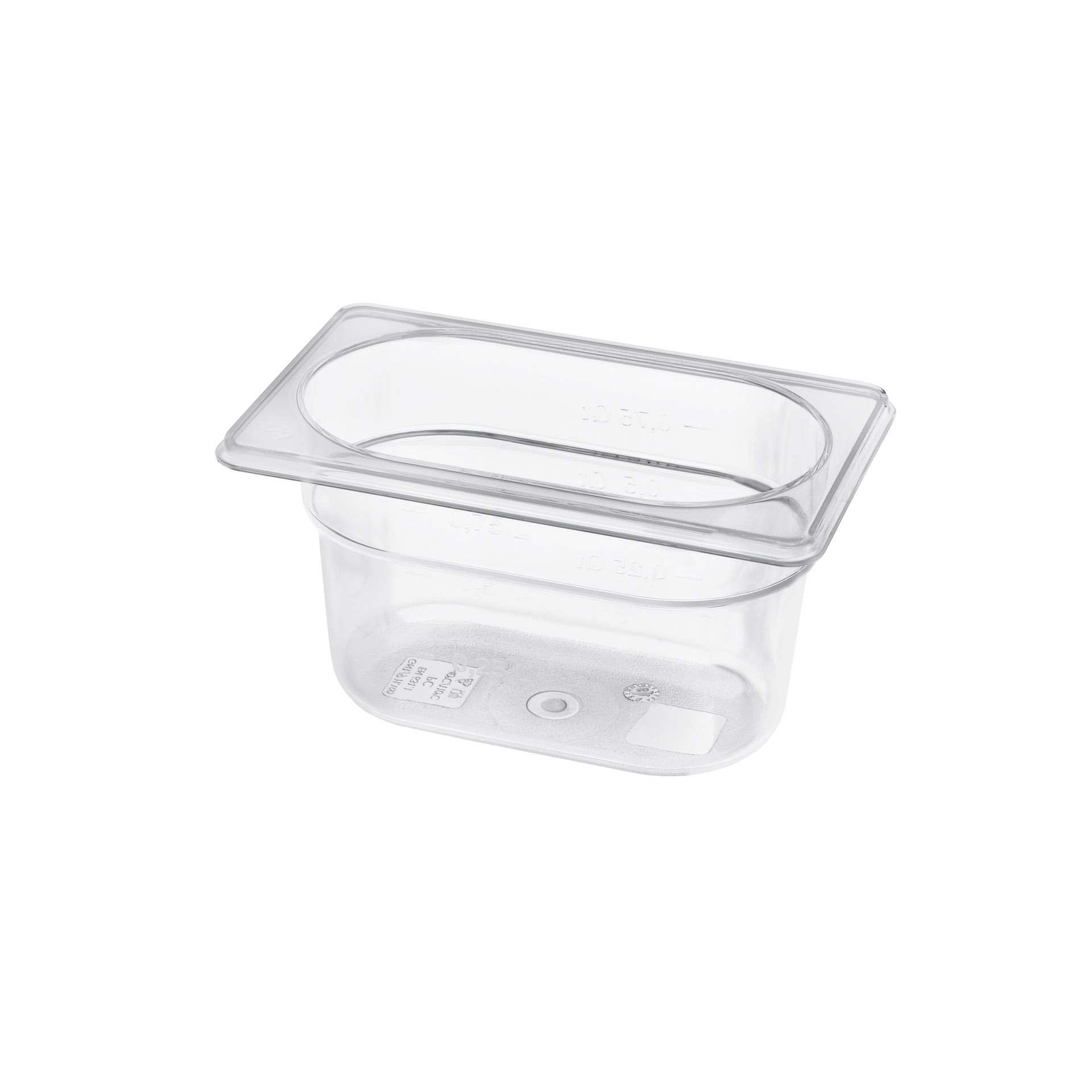 GN-Behälter - Abm. 17,6 x 10,8 x 10,0 cm - Inhalt 0,9 l - GN 1/9 (176 x 108 mm) - 100 mm - Polycarbonat - 530151-C