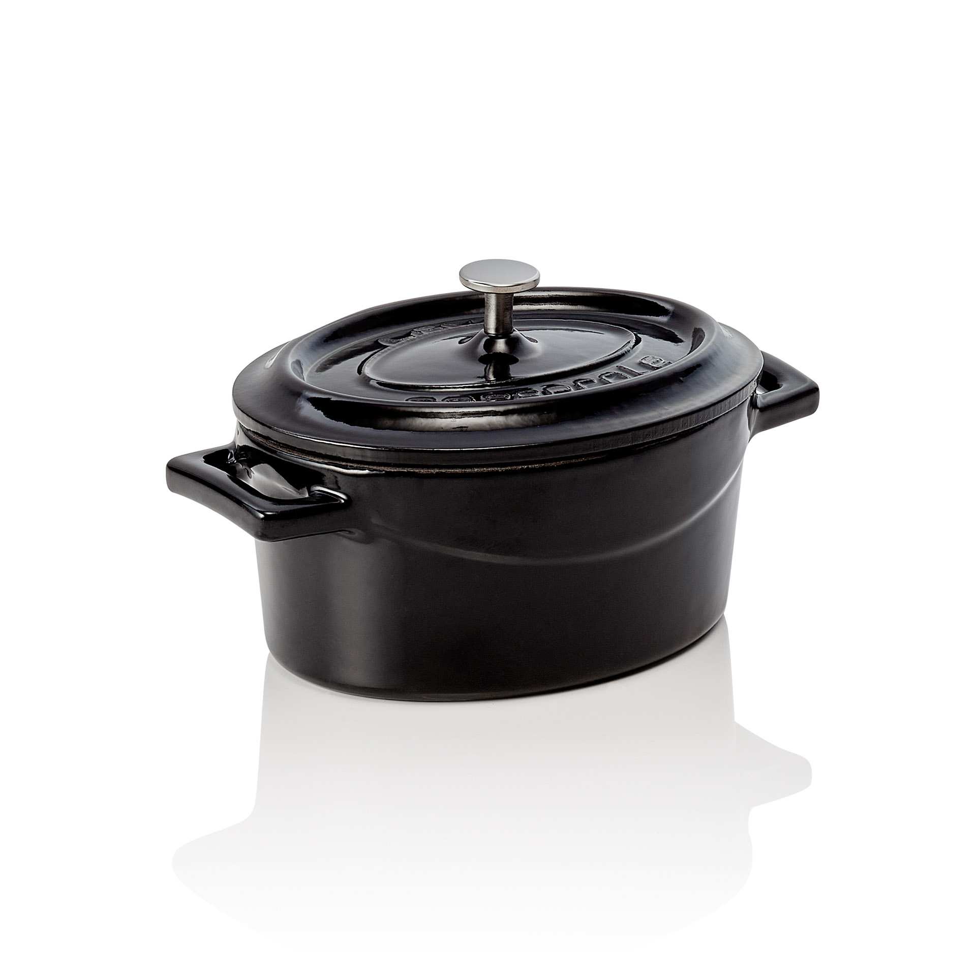 Cocotte - mit angegossenen Seitengriffen - Serie Lava - schwarz - oval - Abm. 12,5 x 10 x 6 cm - 363703012-A