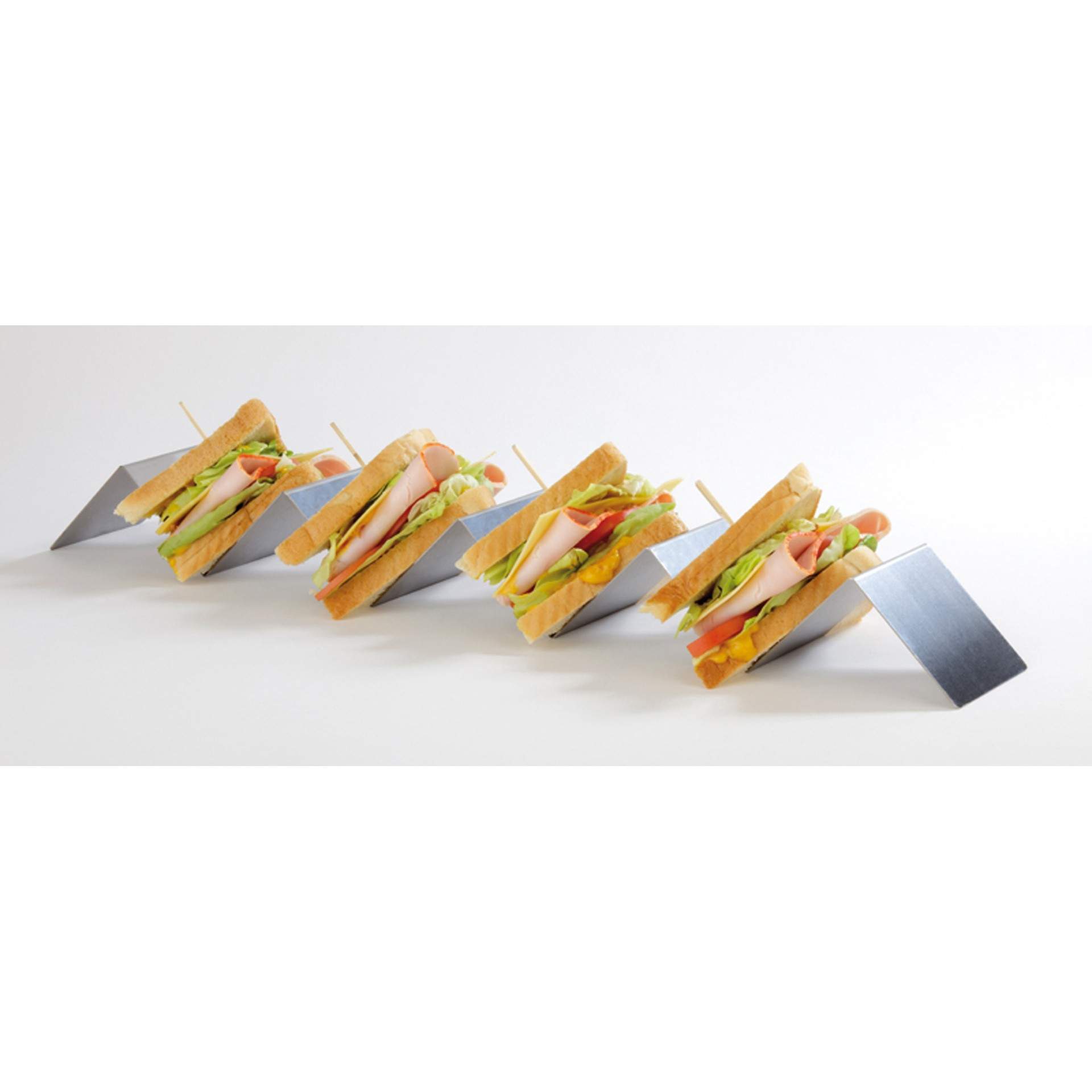 Snackpresenter - 4 Mulden / Fächer - Abm. 56 x 8 x 5,5 cm - Edelstahl - 11969-B