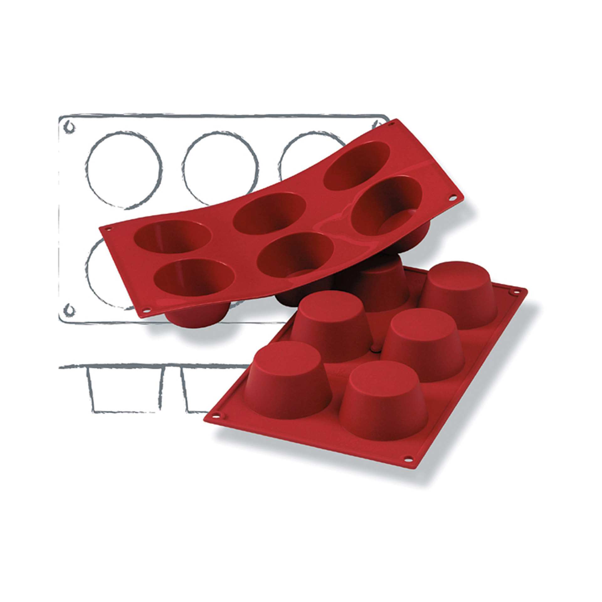 Backformen - Muffin - Abm. 29,5 x 17,5 x 3,8 cm - Inhalt 6 x 0,1 l - GN 1/3 (325 x 176 mm) - Silikon - 115011-C