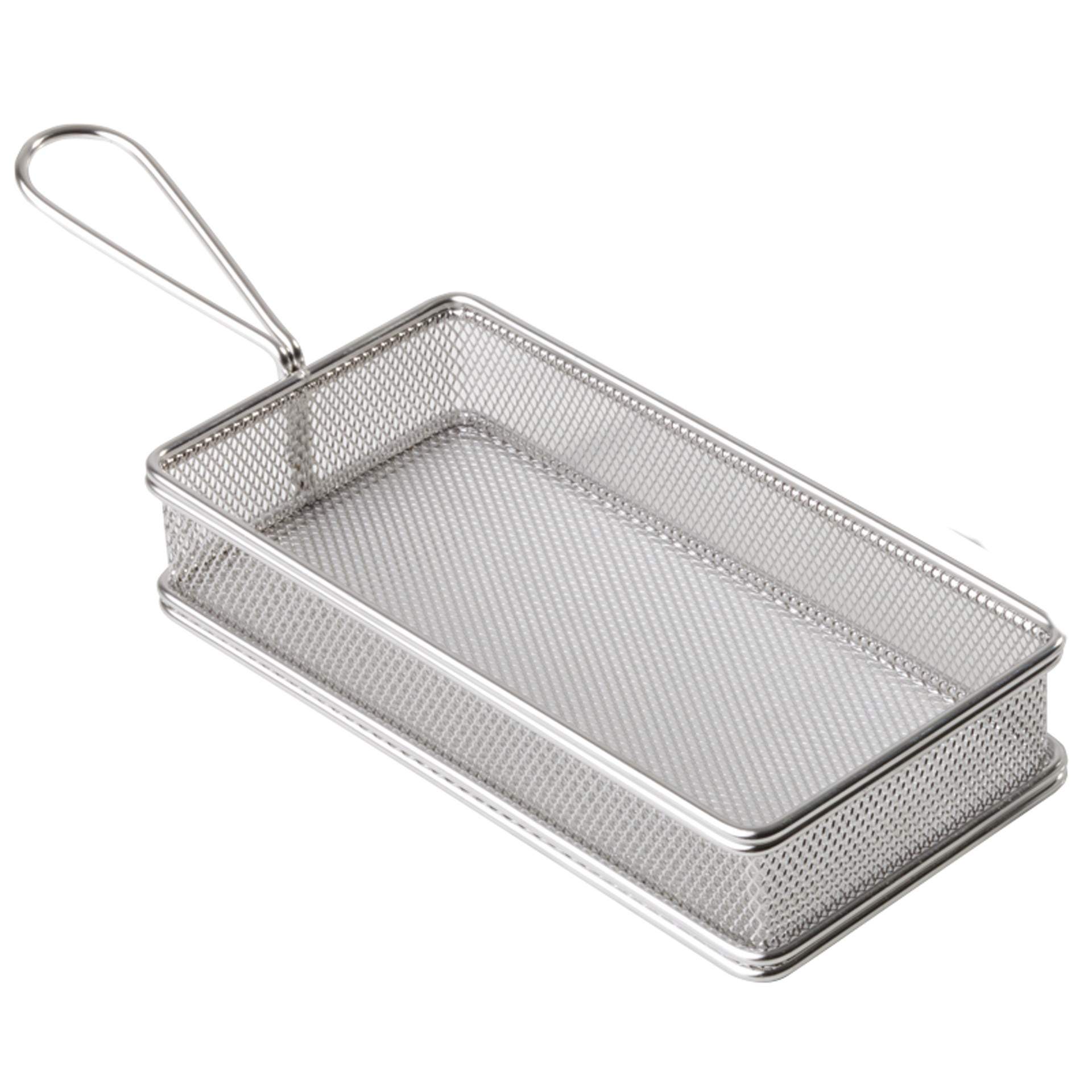 Servier-Frittierkorb - Edelstahl-Servierkorb - Serie Snack Holder - silberoptik - rechteckig - Abm. 21,5 x 10,5 x 4,5 cm - Edelstahl - 40610-B