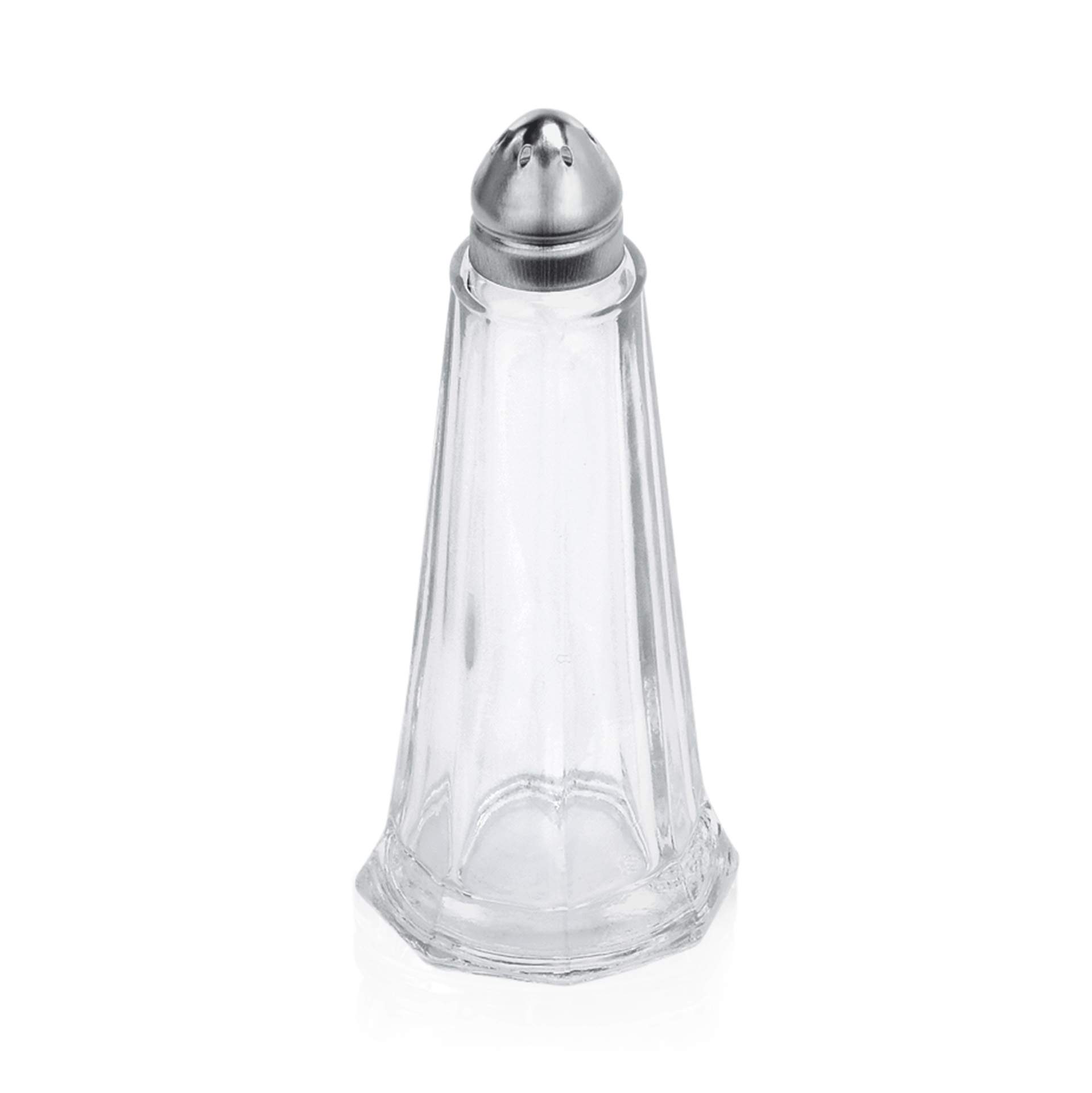 Salz- und Pfefferstreuer - Kappe aus Edelstahl - Abm. 11,0 cm - Ø unten 4,5 cm - Glas - 1479000-A