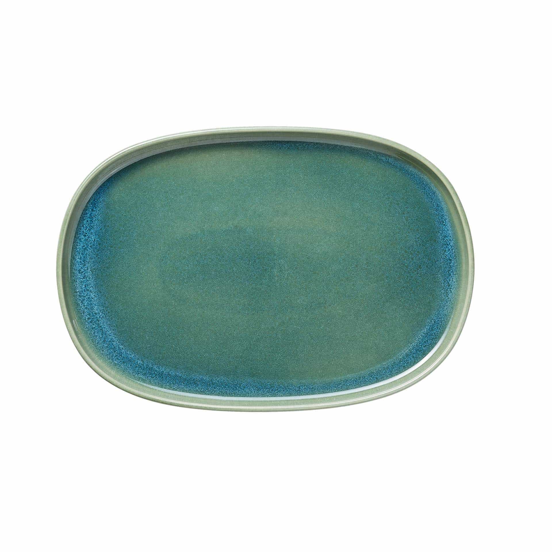 Platte - Set á 4 Stück - Serie One - myrtle green - oval - Abm. 33 x 23 x 3 cm - Steinzeug - 452302033-A