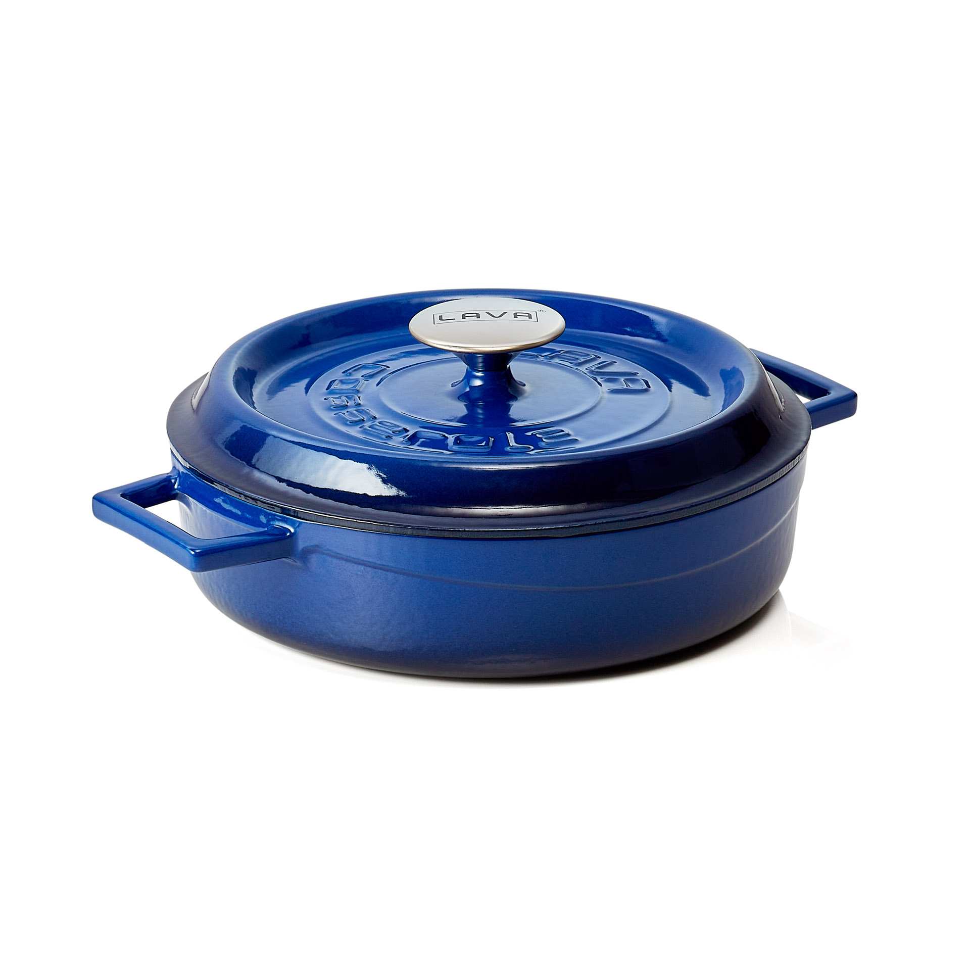 Bräter - mit angegossenen Seitengriffen - Serie Lava - blau - rund - Höhe 6,5 cm - Ø 25,0 cm - 363502024-A