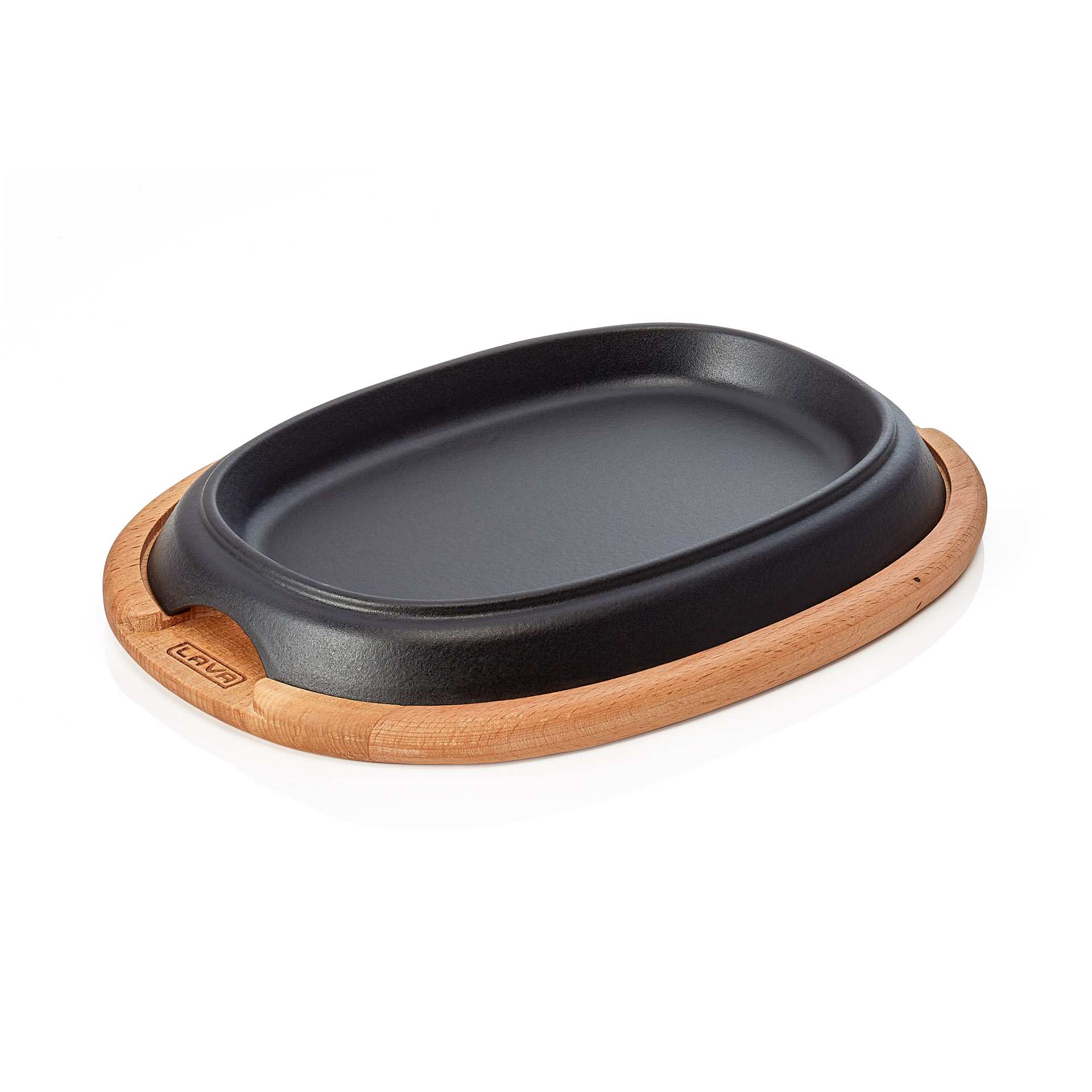 Brat-/Servierplatte - mit Holzuntersetzer - Serie Lava - oval - Abm. 26 x 19 x 3 cm - 365203026-A
