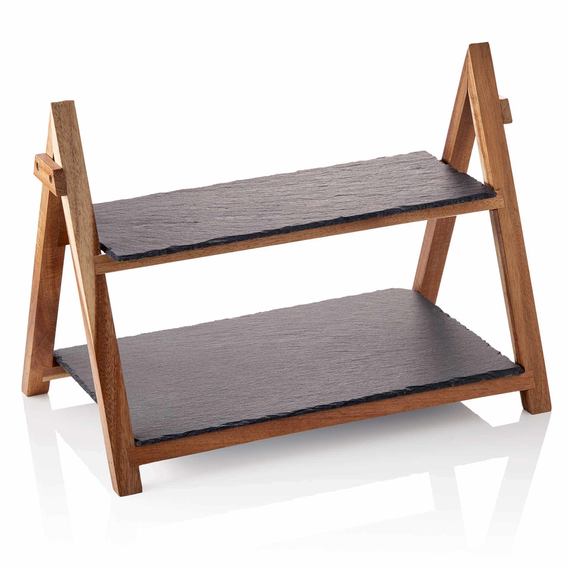 Serviergestell - 2-stufig - Serie Slate Line - Abm. 42 x 23 x 30,0 cm - Naturschiefer / Holz