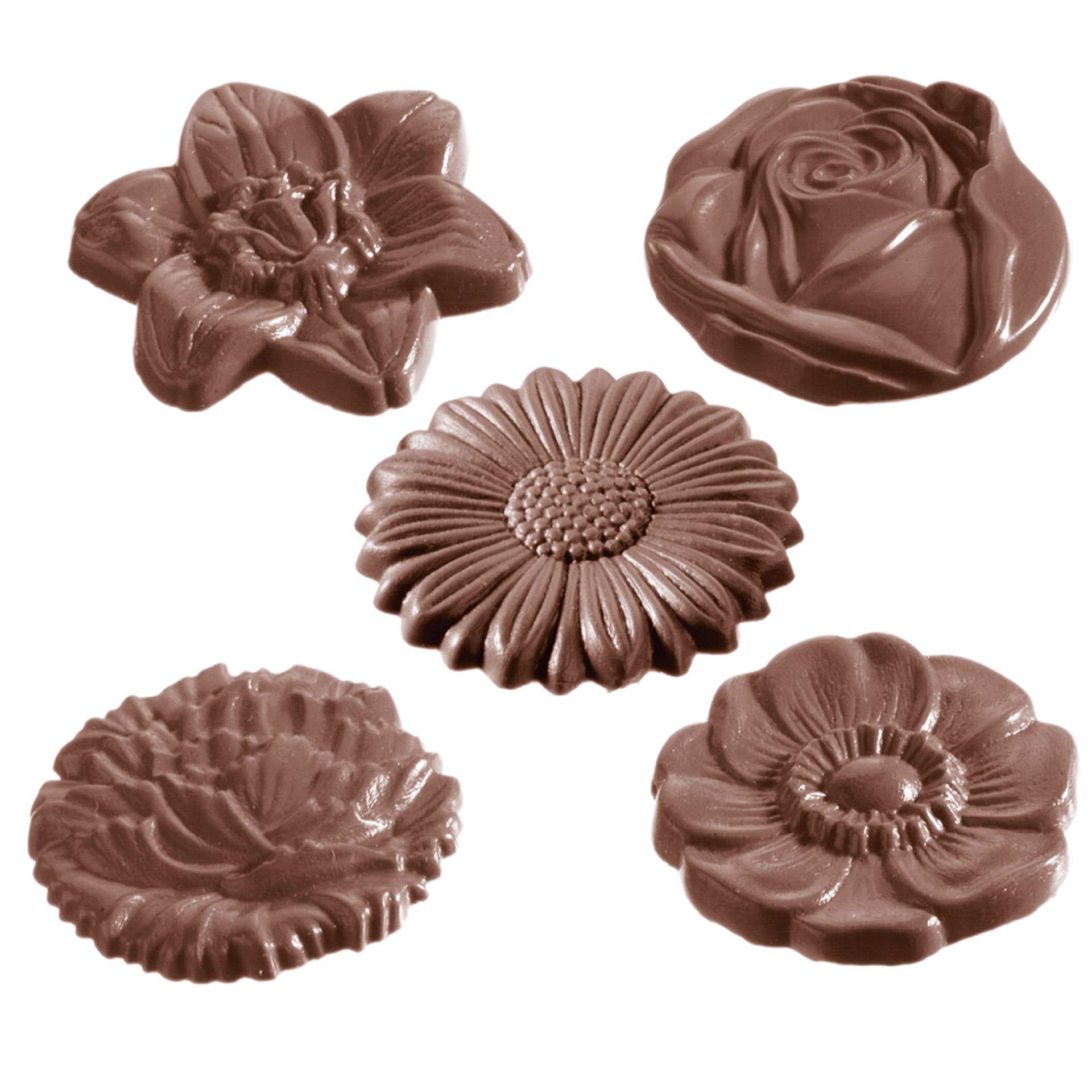 Schokoladen-Form - Blumen rund 5 Figuren - Abm. 27,5 x 13,5 x 2,4 cm - Polycarbonat - 421048-C
