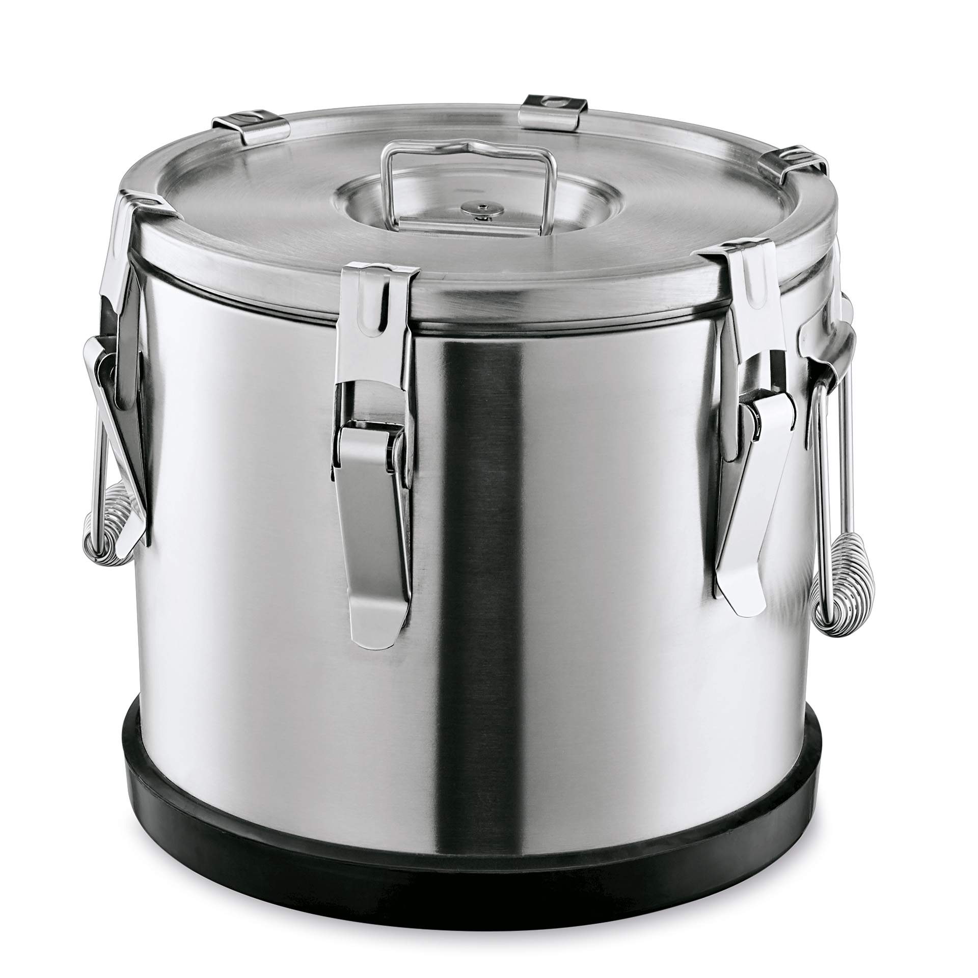 Thermospeisetransportbehälter - mit 6 Verschlußklammern - rund - Abm. 24 cm - Ø 22,0 cm - Inhalt 6,0 l - Chromnickelstahl - premium Qualität - 4615600-A