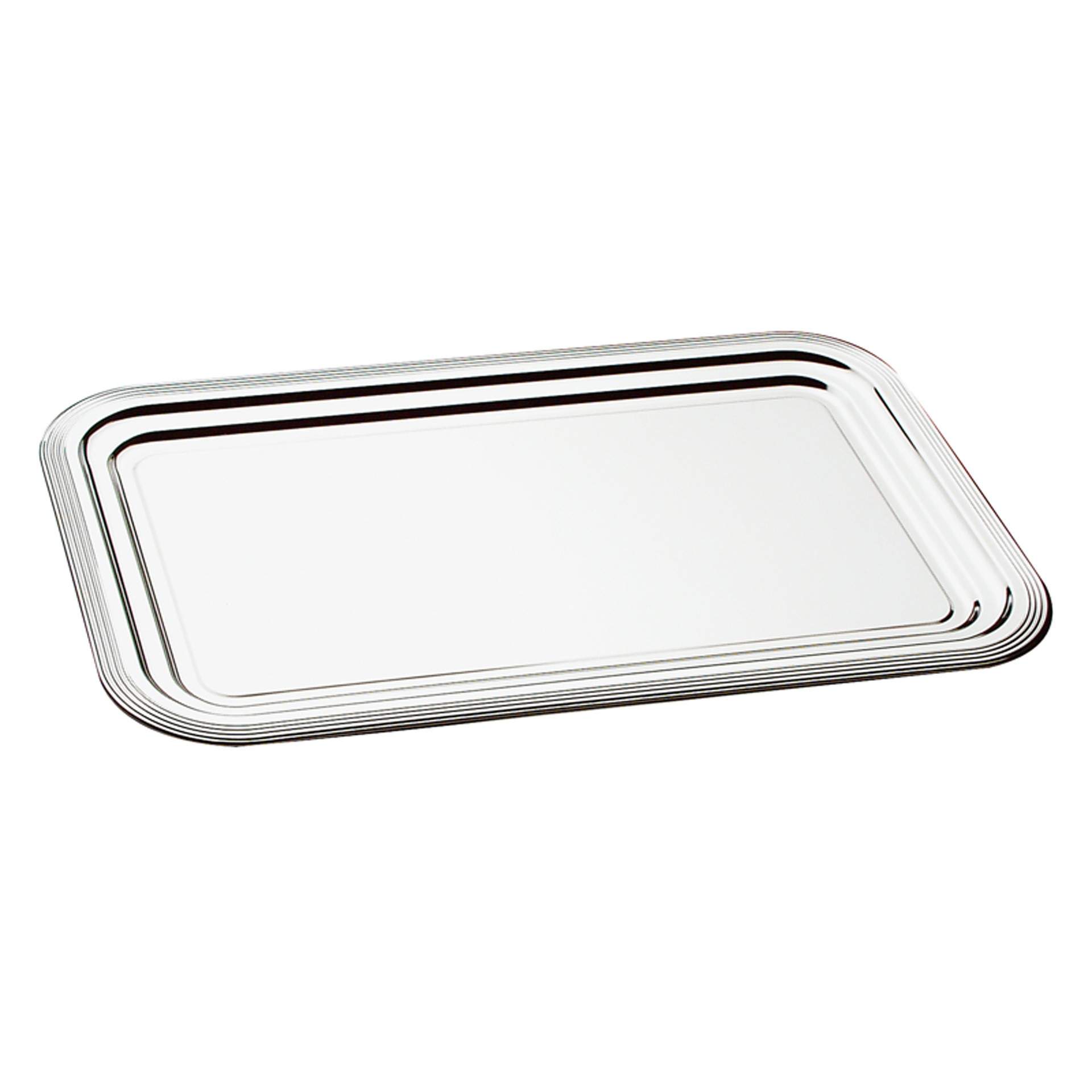 Partyplatte - mit Liniendekor - Serie Klassik - verchromt - rechteckig - Abm. 41,5 x 31 x 2 cm - Metall - 399-B